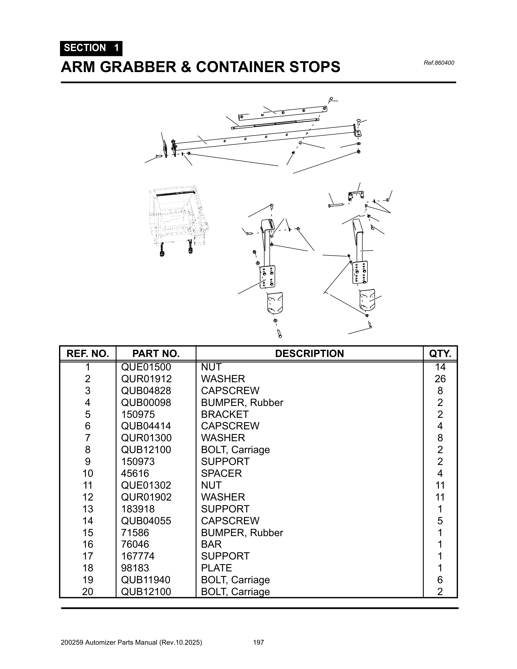 Arm grabber & Container stops (857041)