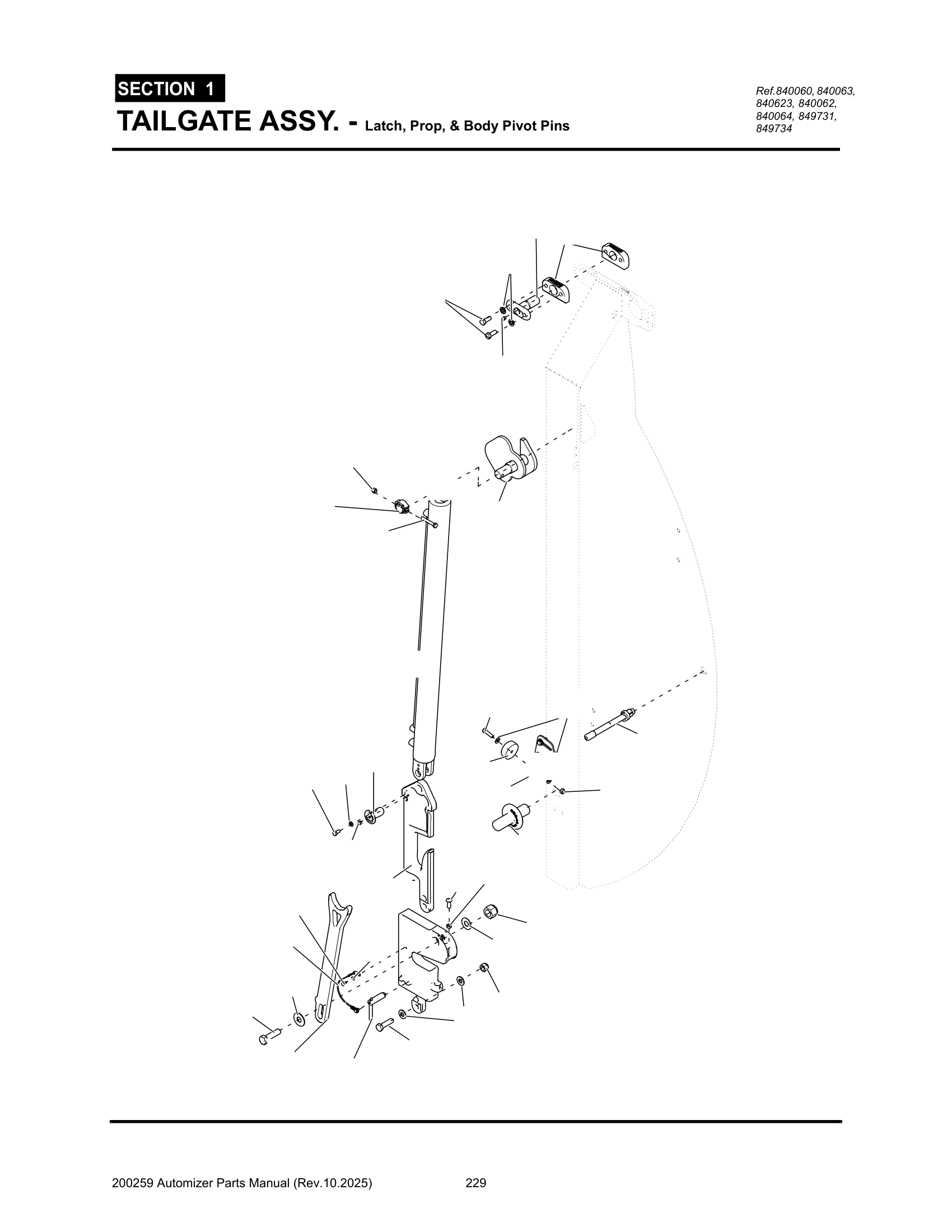 Tailgate Assembly (Latch, Prop & T.G. Pivot Pins)