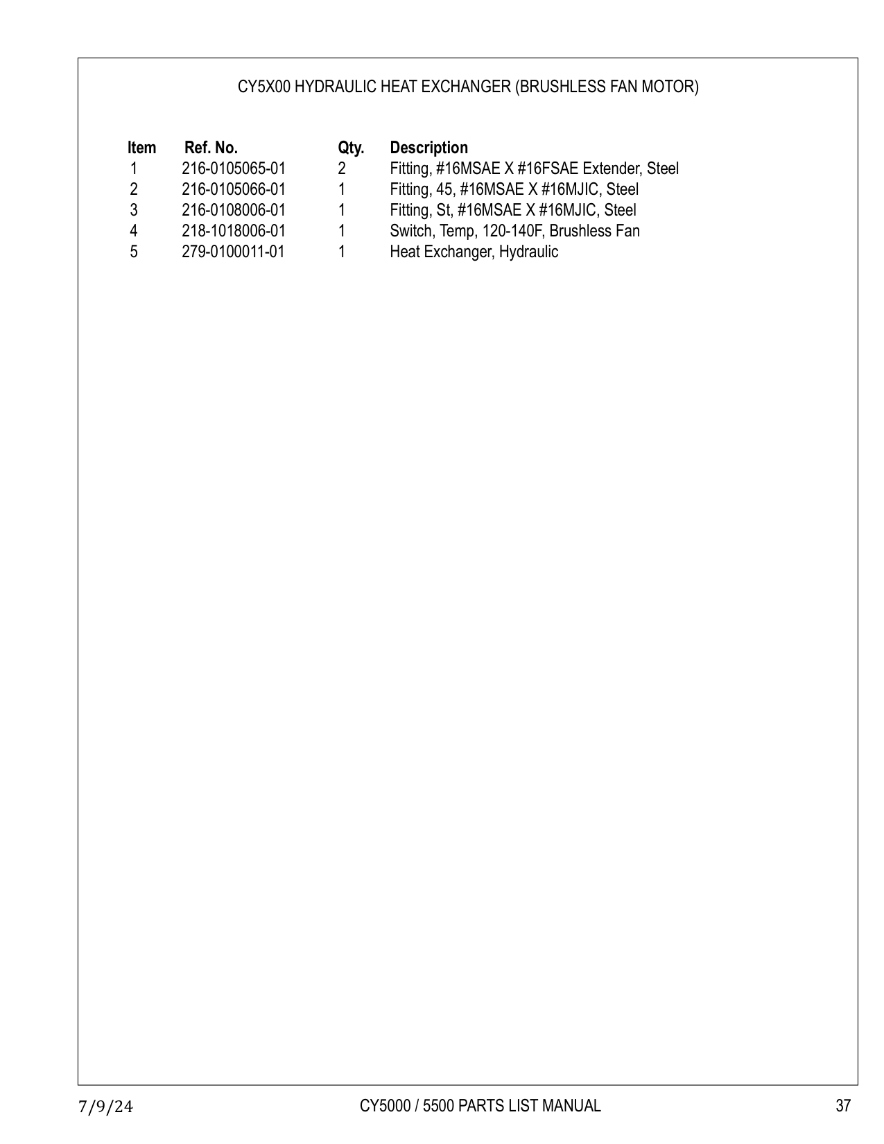CY5X00 HYDRAULIC HEAT EXCHANGER (BRUSHLESS FAN MOTOR)