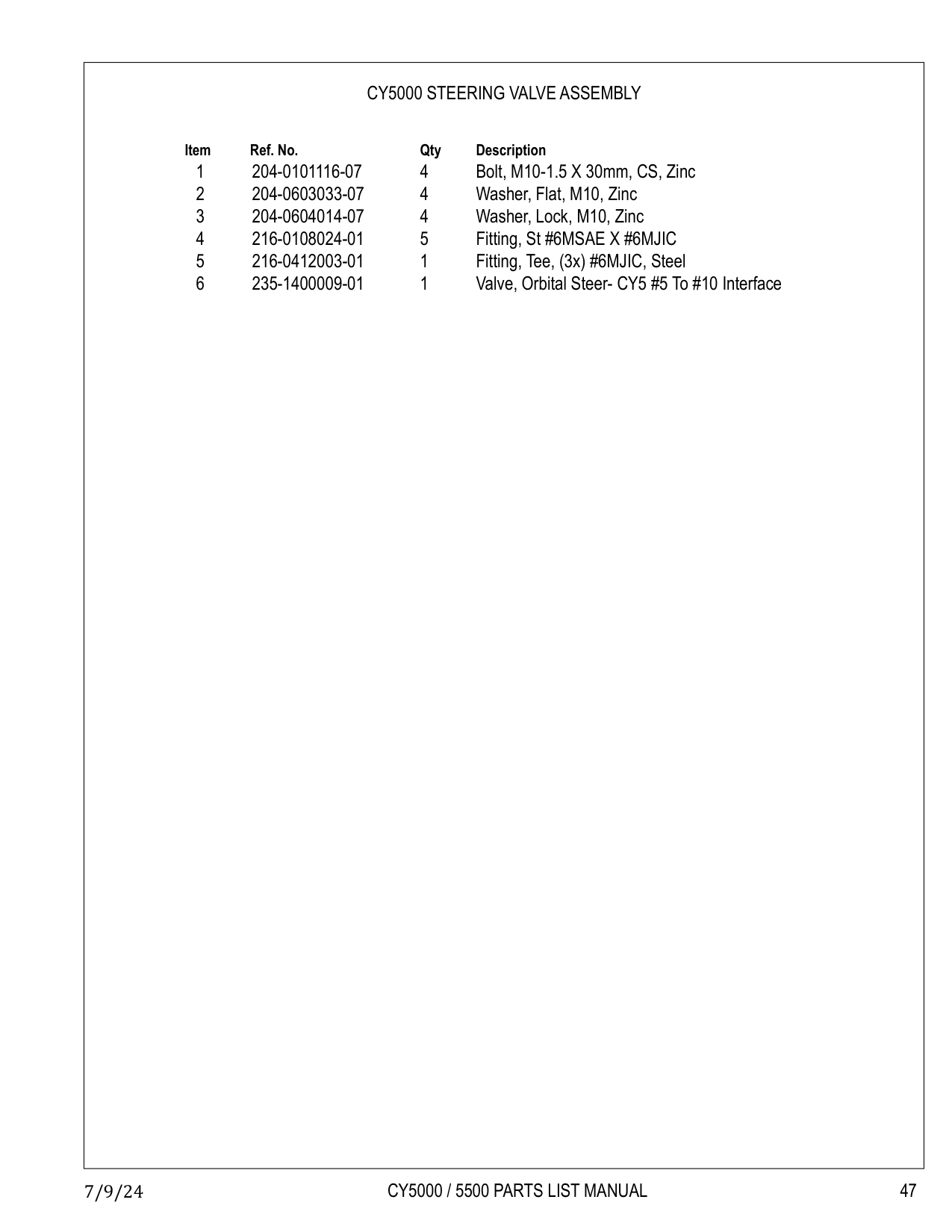 Valve, Orbital Steer- CY5 #5 To #10 Interface