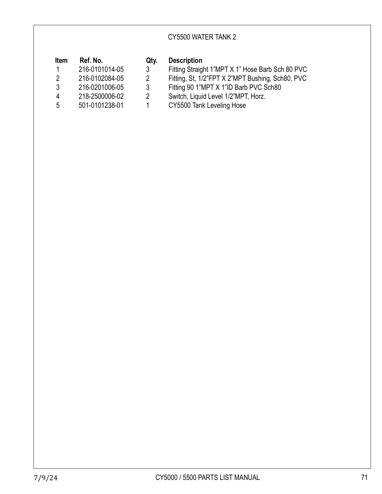 CY5500 Tank Leveling Hose