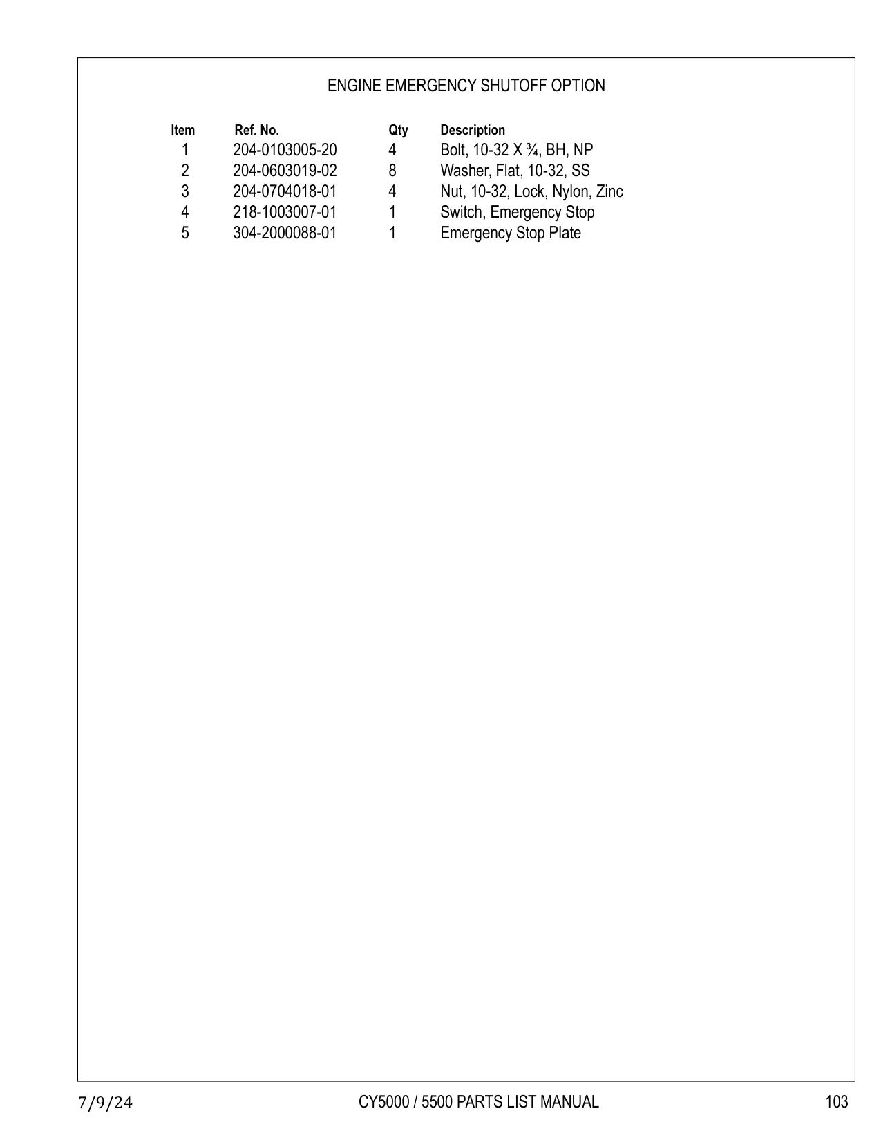 CY5000 / 5500 PARTS LIST MANUAL