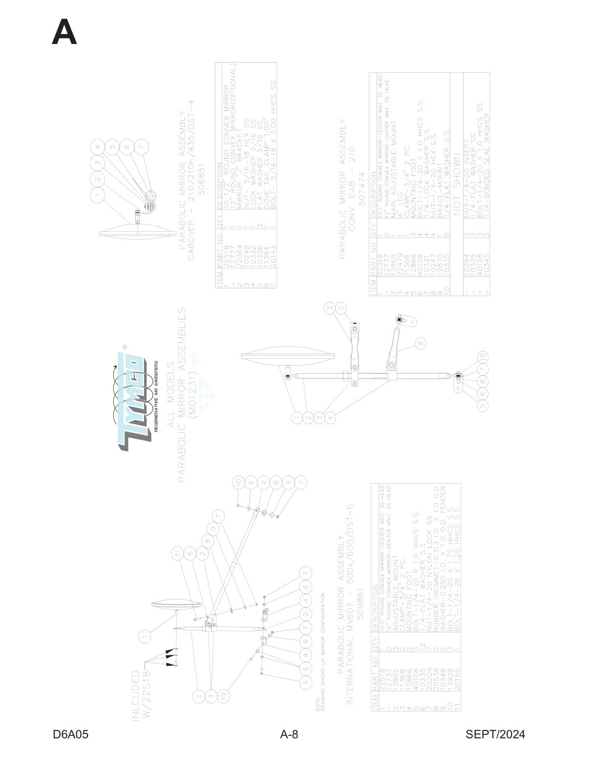 TYMCO MODEL 600/DST-6/500x — TRUCK STEP ASSEMBLY PARTS LIST — INTERNATIONAL 4300/MV607