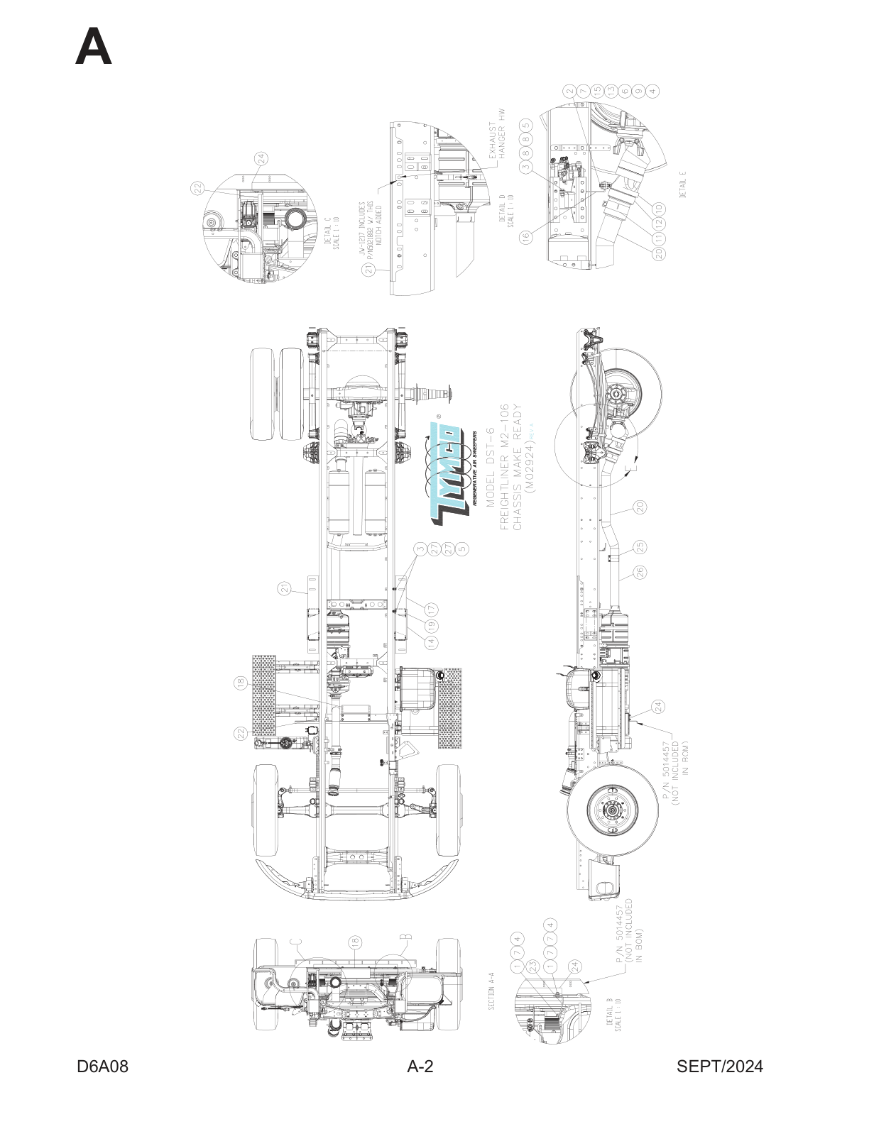 TYMCO MODEL DST-6 — TRUCK MAKE READY PARTS LIST — FREIGHTLINER M2-106