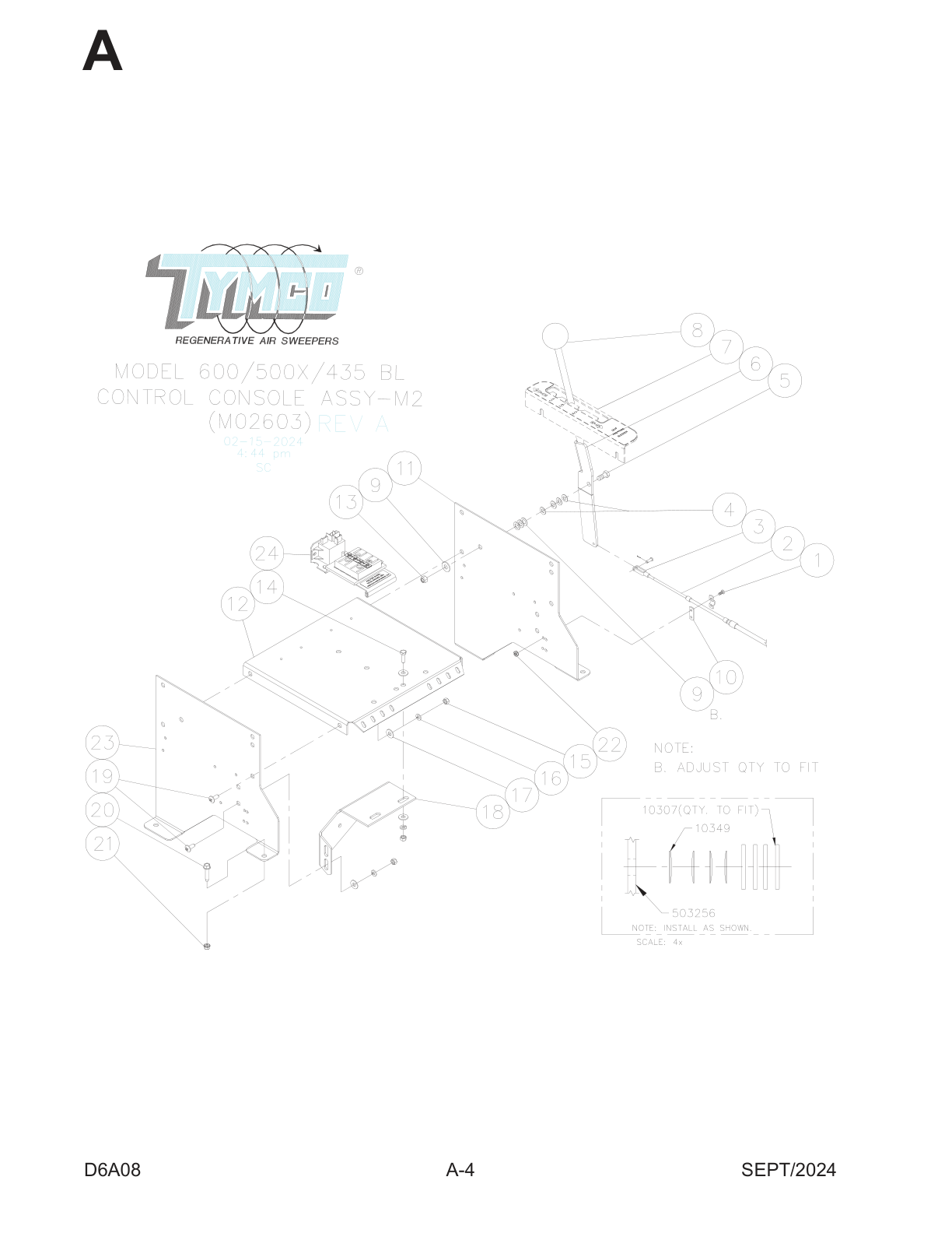 MODEL 600/600-BAH/HSP/500X/435 — FREIGHTLINER M2 CONTROL CONSOLE PARTS LIST — DWG-M02603