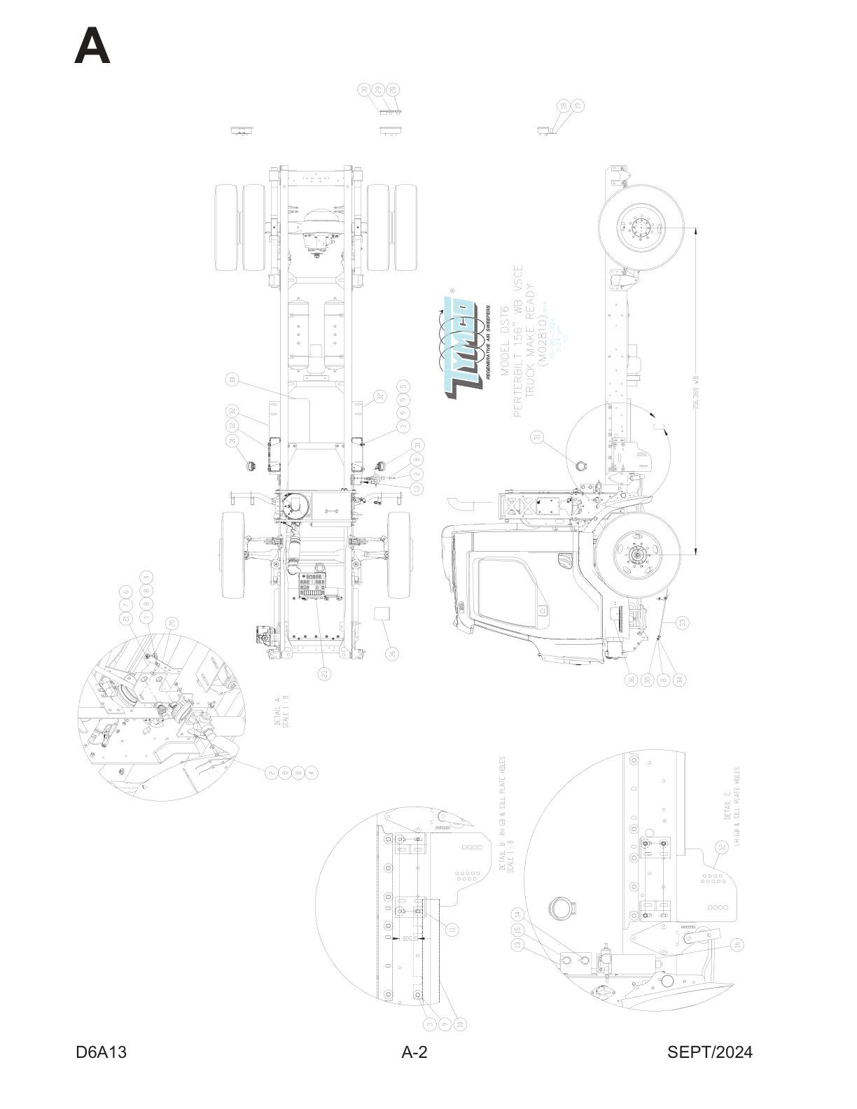 TYMCO MODEL DST-6 — TRUCK ASSEMBLY PARTS LIST — PETERBILT 220