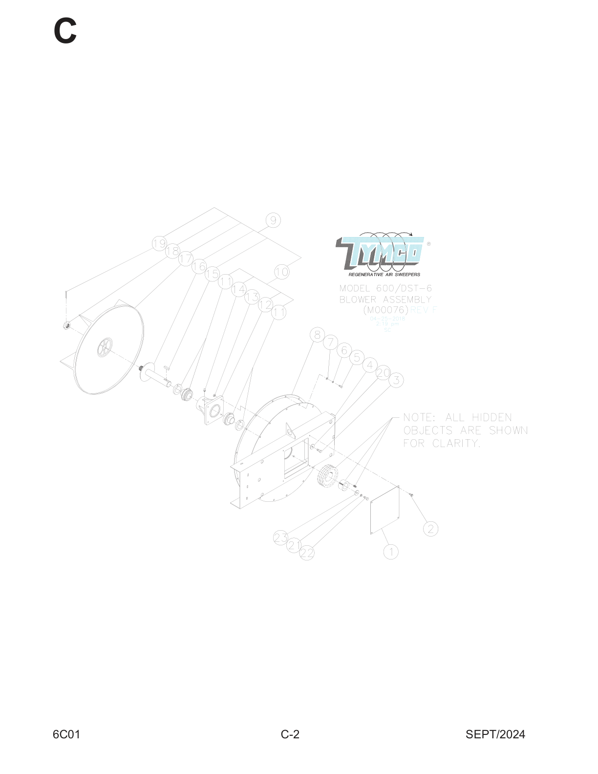 TYMCO MODEL 600/DST-6 — BLOWER ASSEMBLY PARTS LIST — DWG-M00076