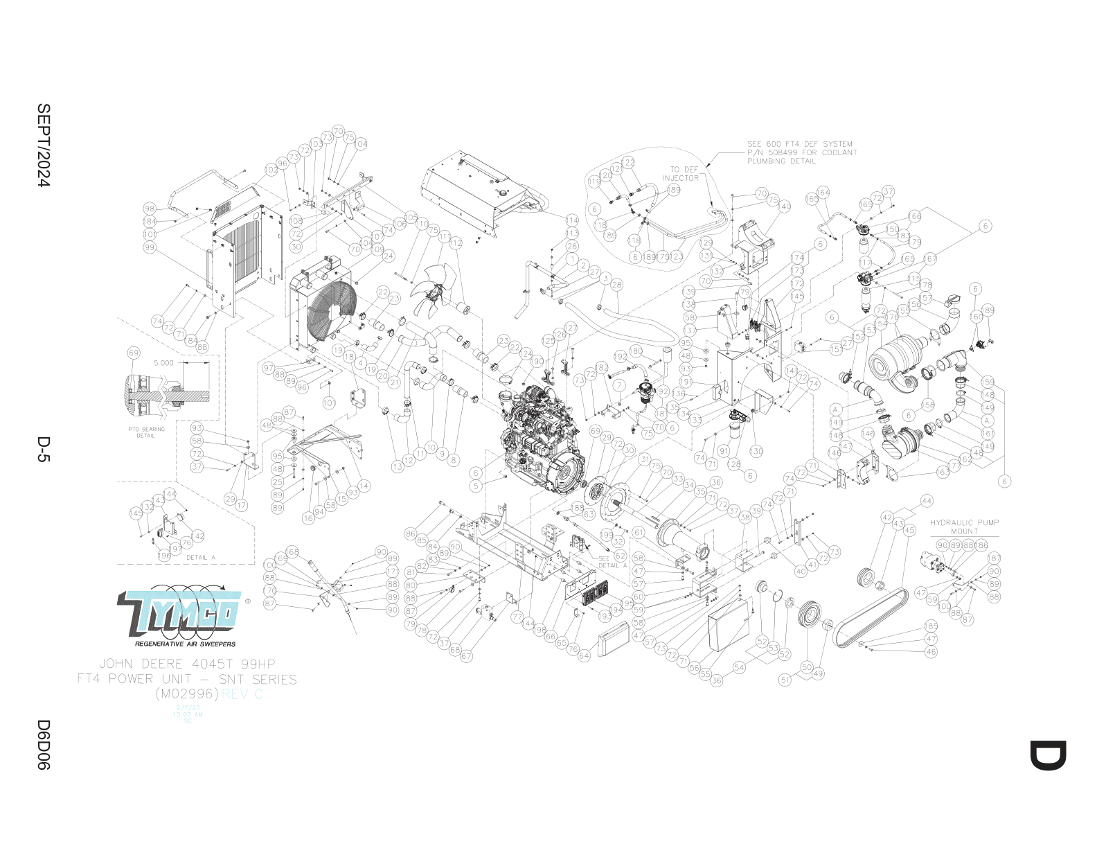 TYMCO MODEL 600/HSP/DST-6 - SNT SERIES — POWER UNIT ASSEMBLY — JOHN DEERE 4045 TURBO FT4