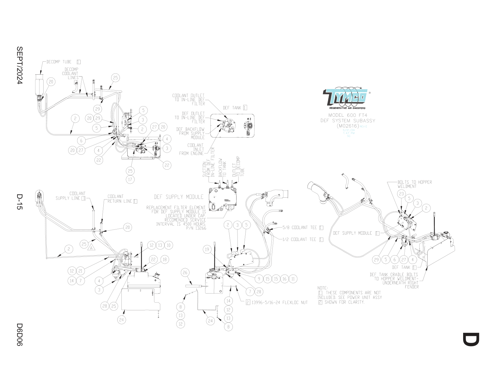 TYMCO MODEL 600/HSP/DST-6 — JD 4045 FT4 DEF SYSTEM SUBASSEMBLY — DWG-M02616