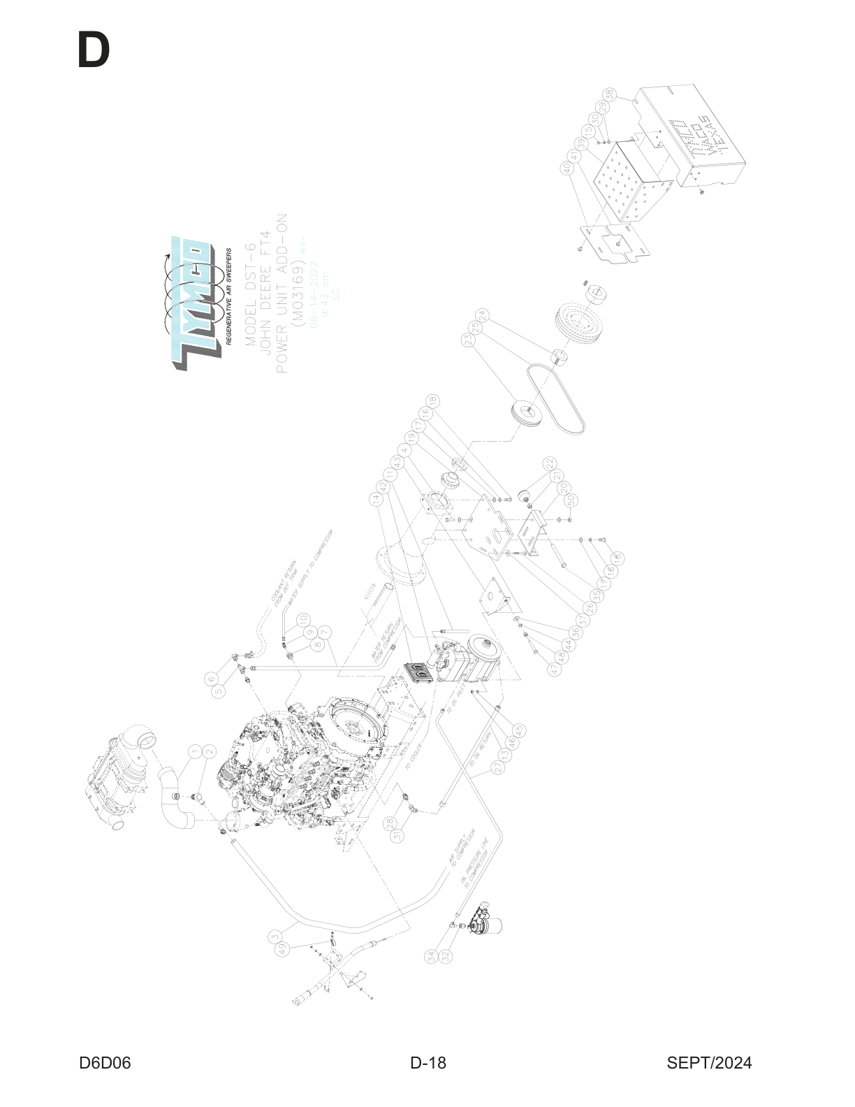 TYMCO MODEL DST-6 — POWER UNIT ADD-ON COMPONENT PARTS LIST — DWG-M03169