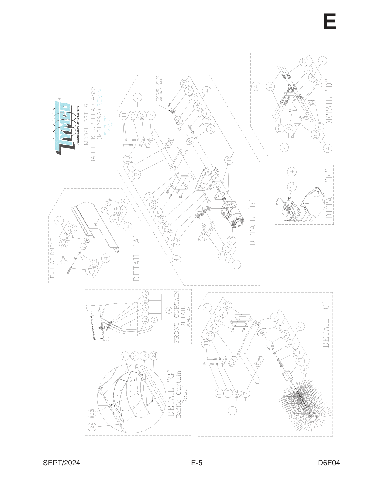 TYMCO MODEL DST-6 — BAH PICK-UP HEAD ASSEMBLY PARTS LIST — DWG-M01299 & M01299A