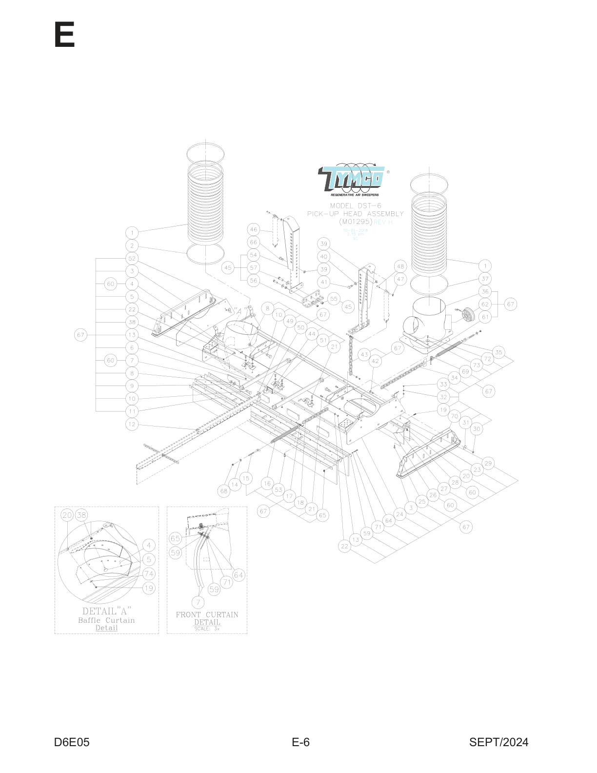 TYMCO MODEL DST-6 — NON-BAH PICK-UP HEAD ASSEMBLY PARTS LIST — DWG-M01295