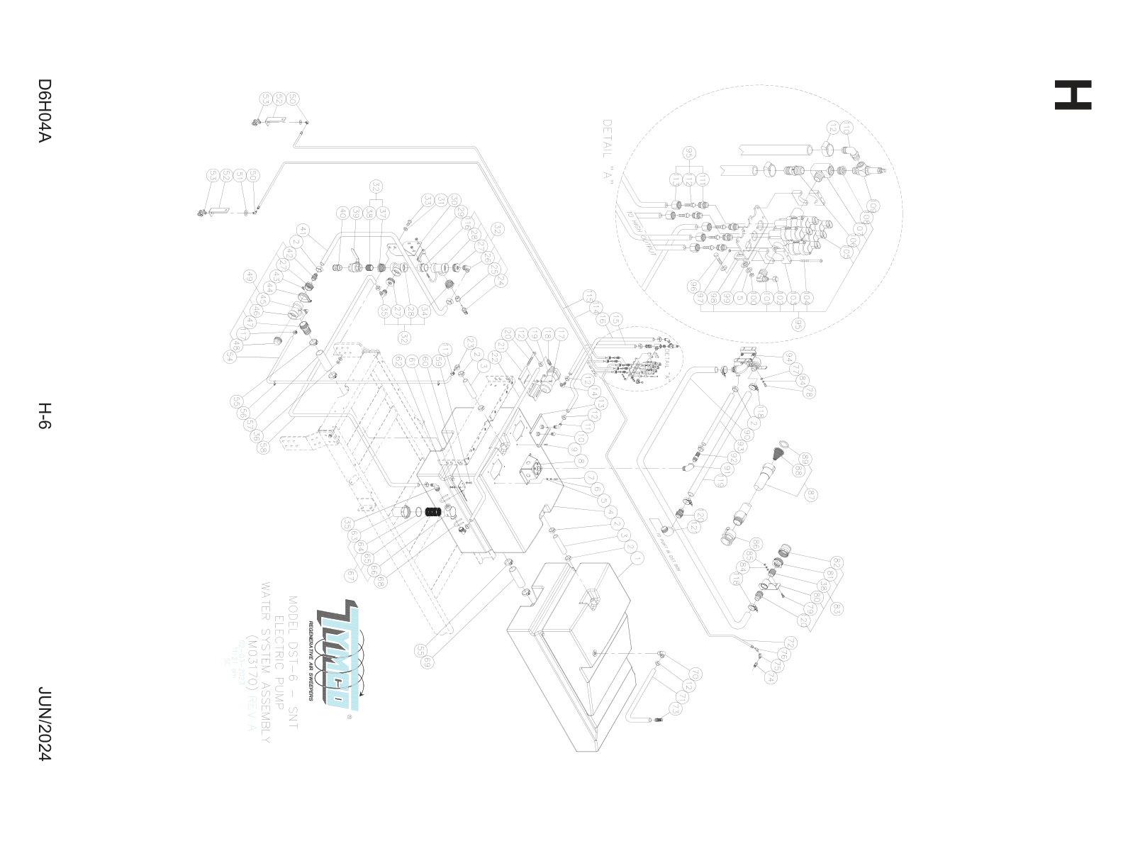 TYMCO MODEL DST-6 — ELECTRIC PUMP WATER SYSTEM ASSEMBLY PARTS LIST — DWG-M03170