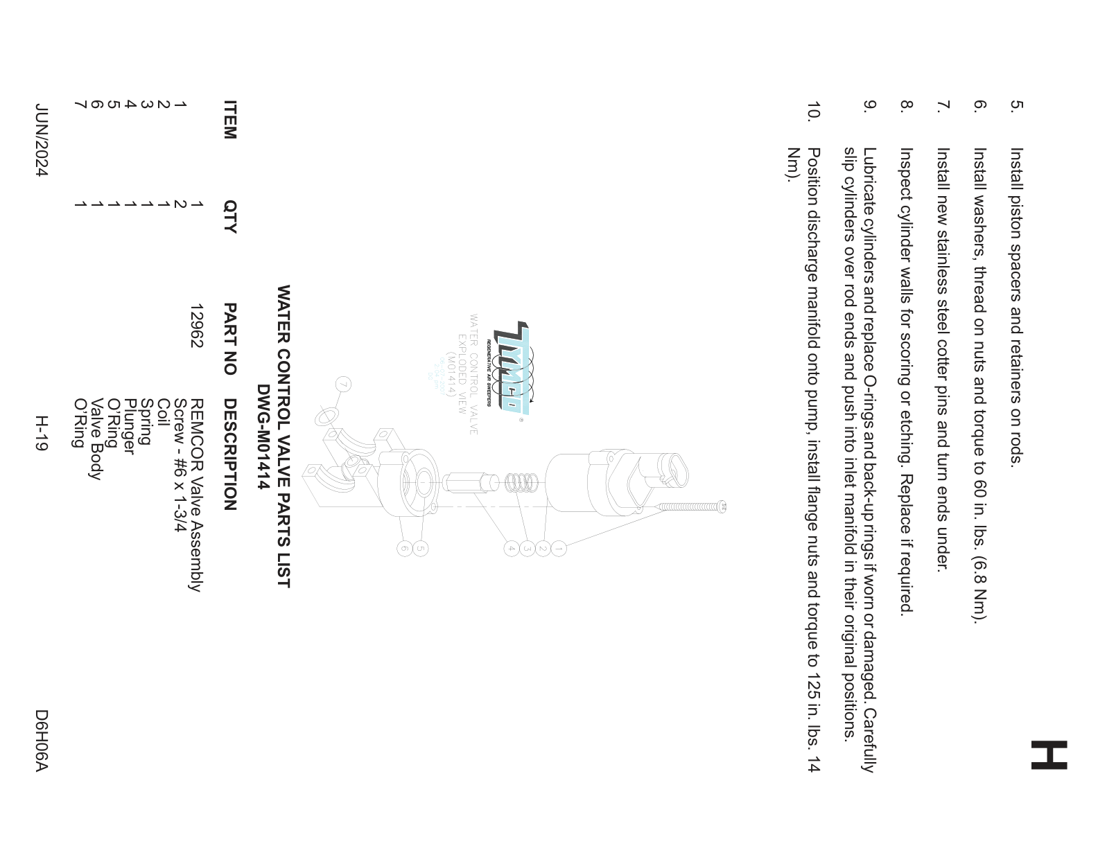 Install piston spacers and retainers on rods. — Install washers, thread on nuts and torque to 60 in. lbs. (6.8 Nm). — Install new stainless steel cotter pins and turn ends under.