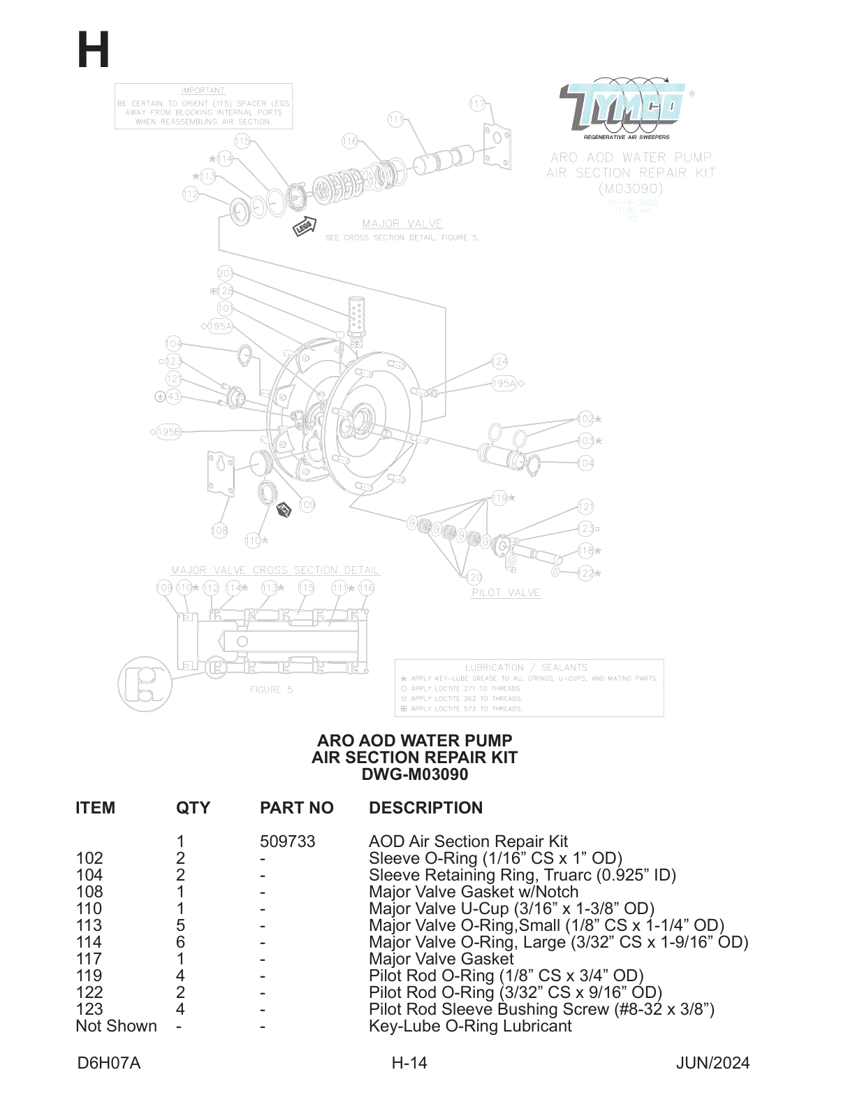 ARO AOD WATER PUMP — AIR SECTION REPAIR KIT — DWG-M03090