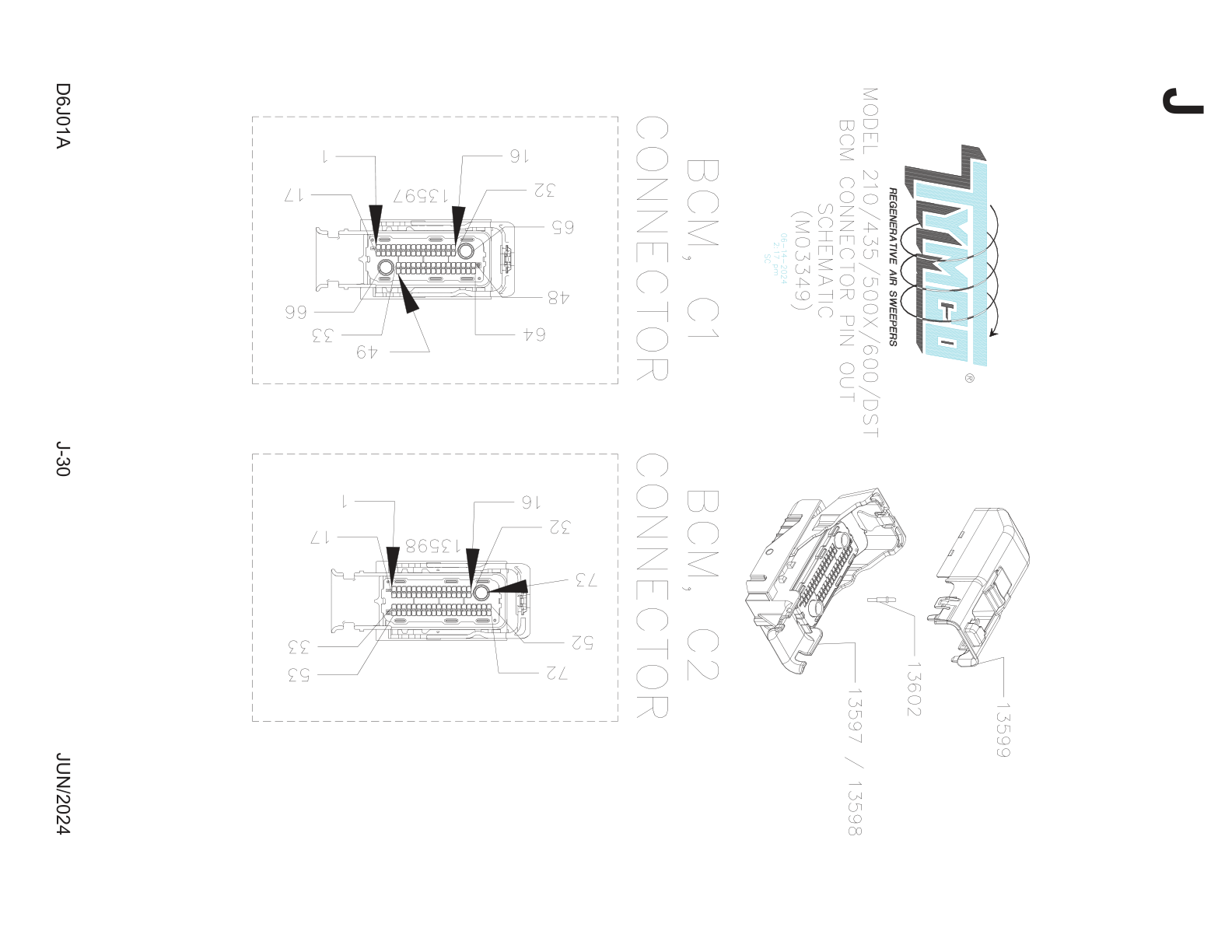TYMCO MODEL 600/HSP/DST-6/500x — AUXILIARY FUSE PANEL & RELAY ASSEMBLY — DWG-M03119