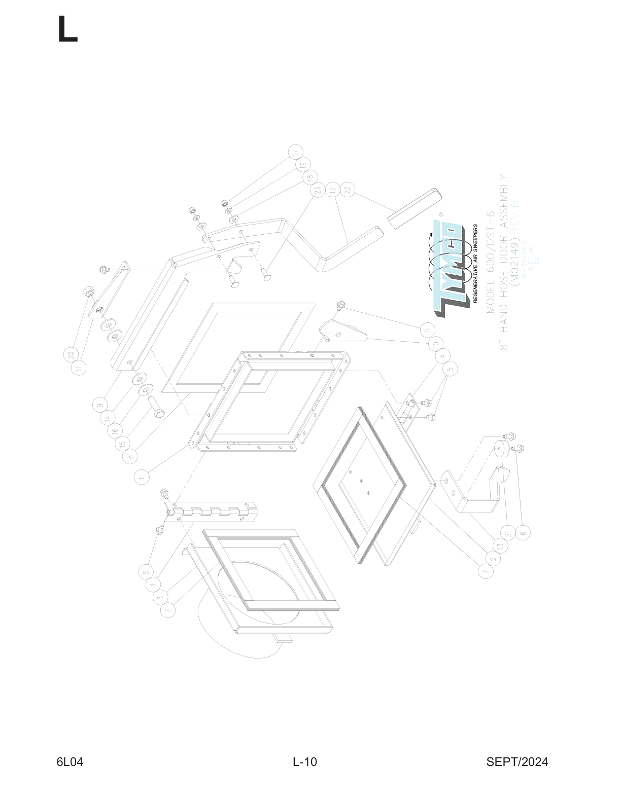 TYMCO MODEL 600/DST-6 — 8” HAND HOSE DOOR ASSEMBLY PARTS LIST — DWG-M02149