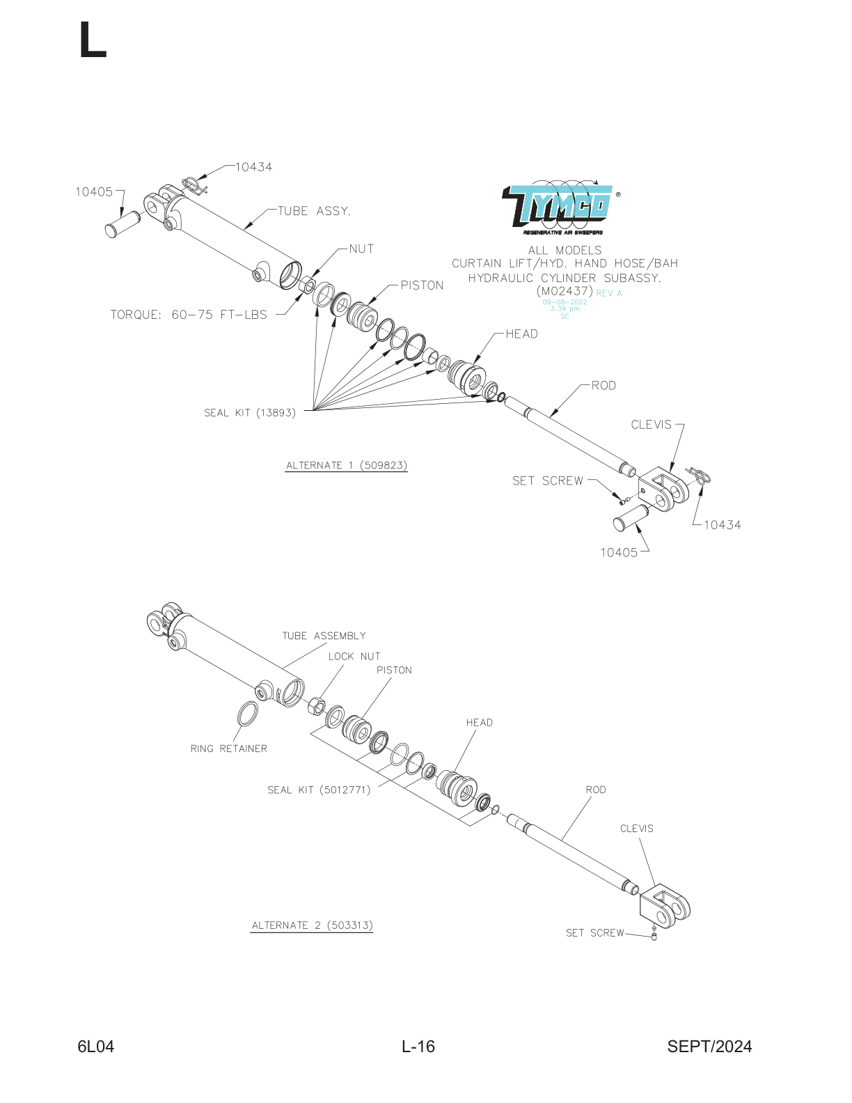MODEL 600/HSP/DST-6 — 500 LB LIFT AUXILIARY HAND HOSE — HYDRAULIC CYLINDER SUBASSEMBLY