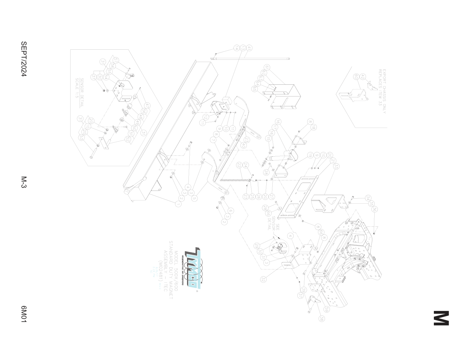 TYMCO MODEL 600/DST-6/500x — ITEC STANDARD DUTY MAGNET ASSEMBLY — DWG-M02481 & M02481A
