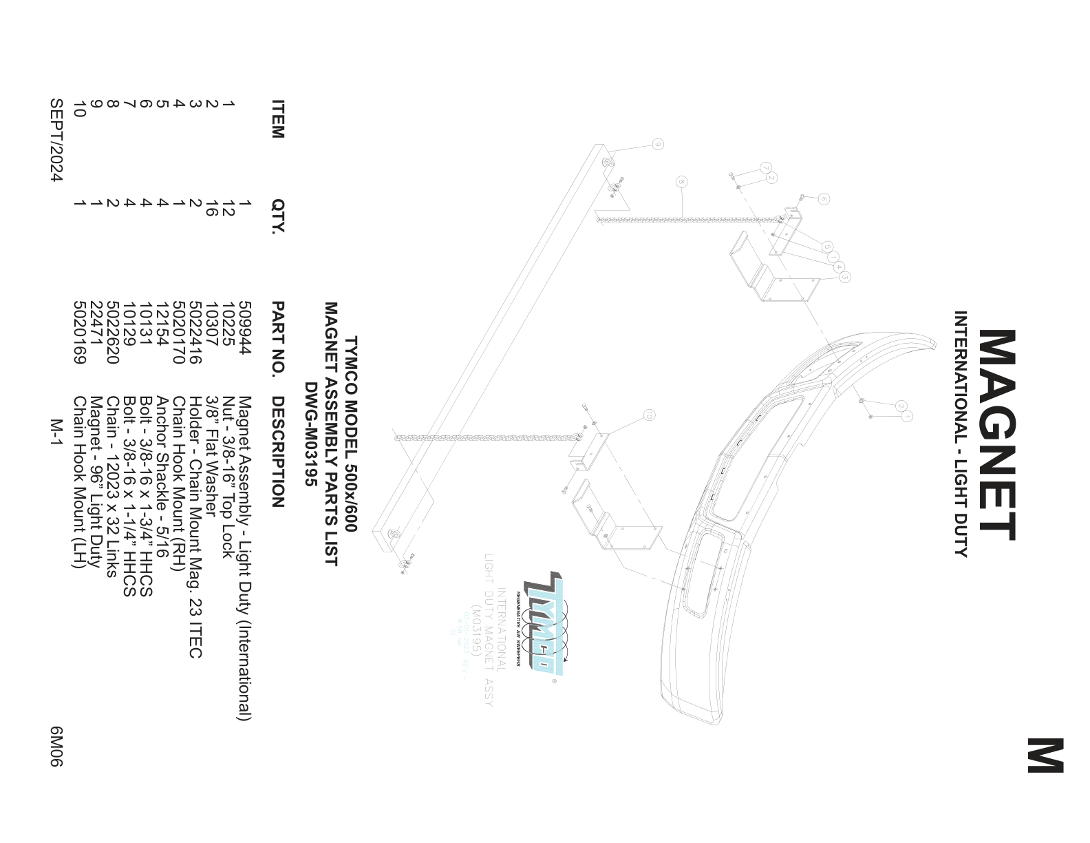 MAGNET — INTERNATIONAL - LIGHT DUTY — TYMCO MODEL 500x/600