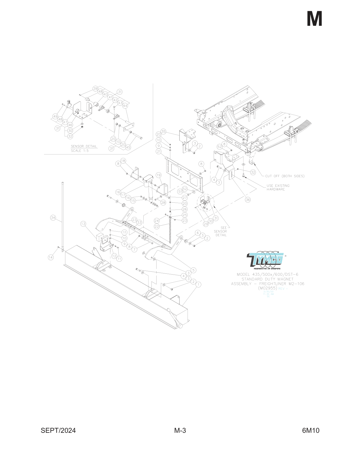 TYMCO MODEL 435/500x/600/DST-6 — FREIGHTLINER M2-106 STANDARD DUTY MAGNET ASSEMBLY — DWG-M02955 & M02955A