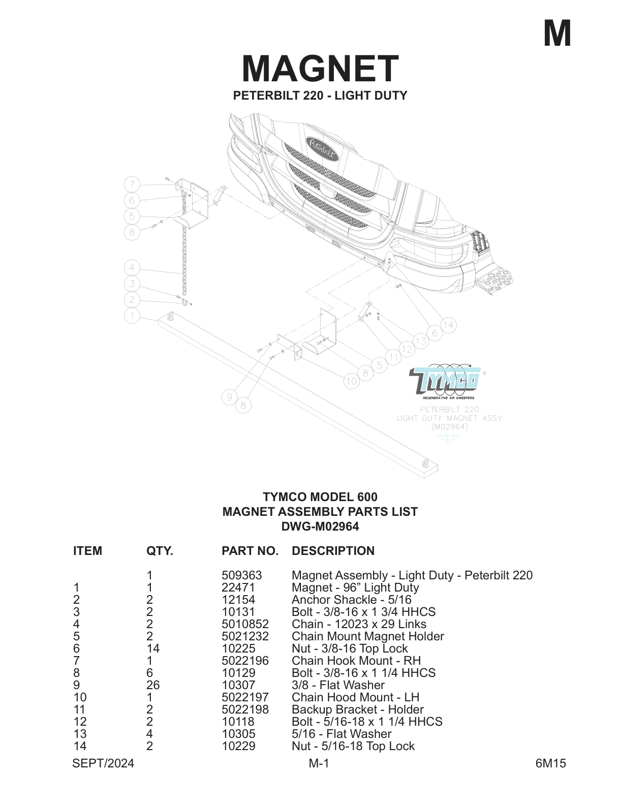 MAGNET — PETERBILT 220 - LIGHT DUTY — TYMCO MODEL 600