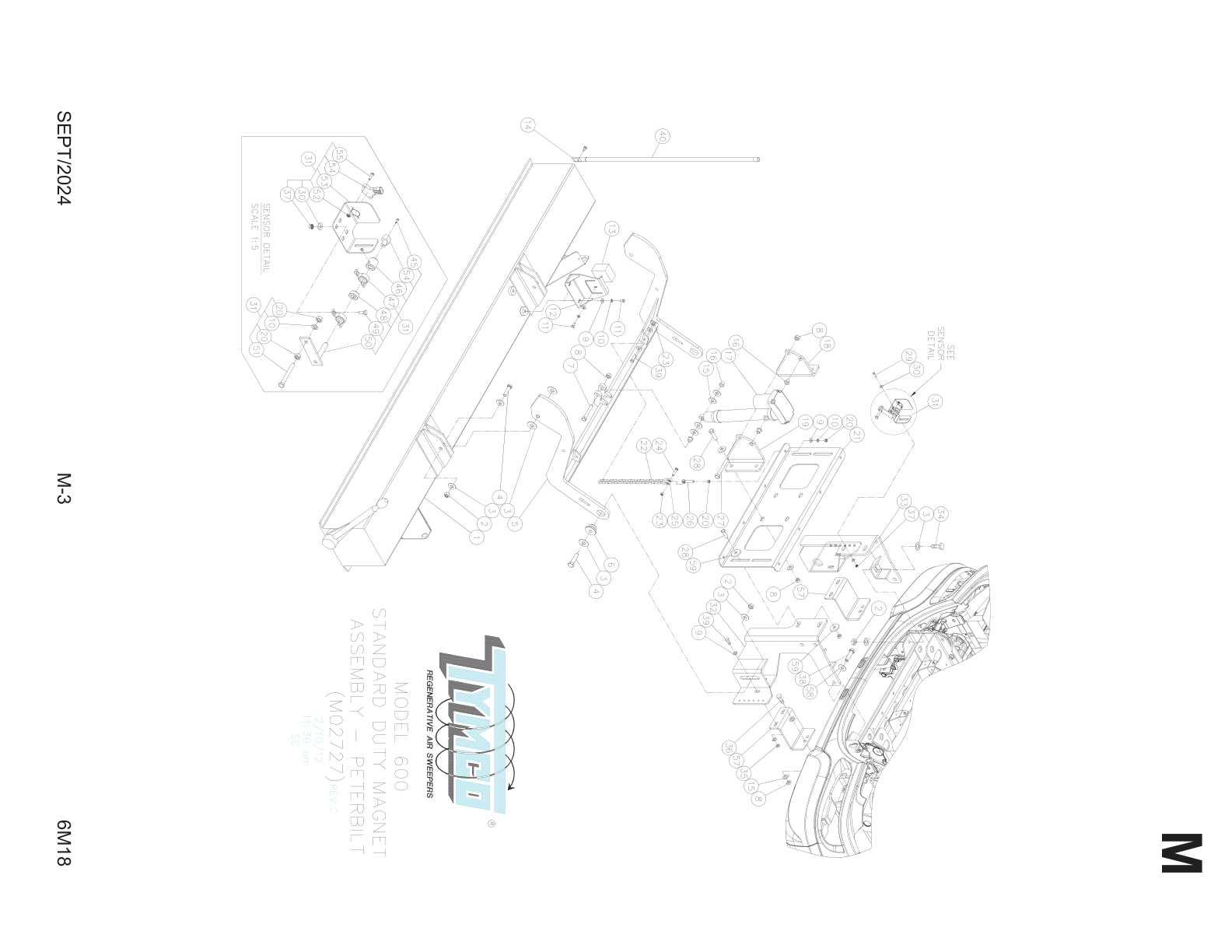 TYMCO MODEL 600 — PETERBILT 220 STANDARD DUTY MAGNET ASSEMBLY — DWG-M02727 & M02727A