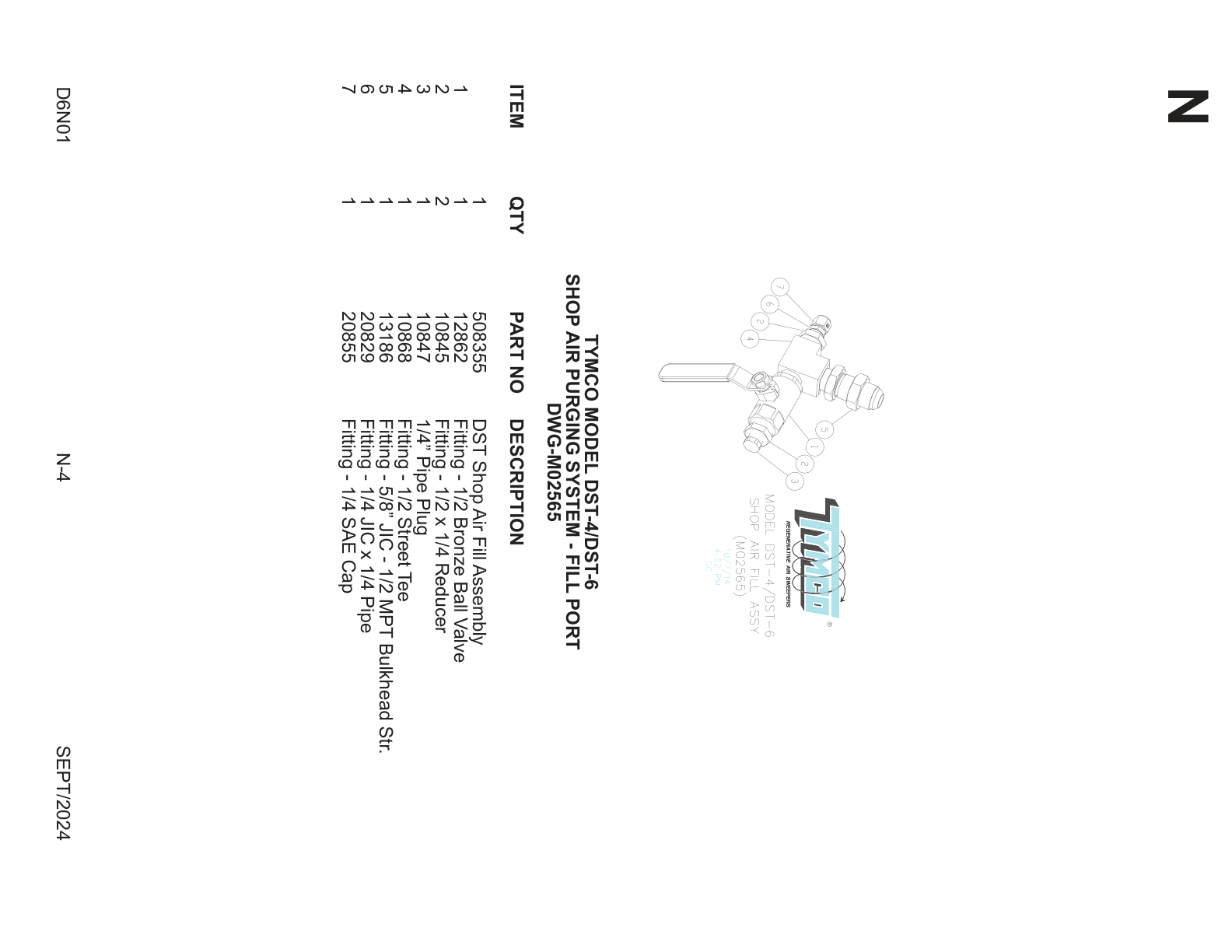 TYMCO MODEL DST-4/DST-6 — SHOP AIR PURGING SYSTEM - FILL PORT — DWG-M02565