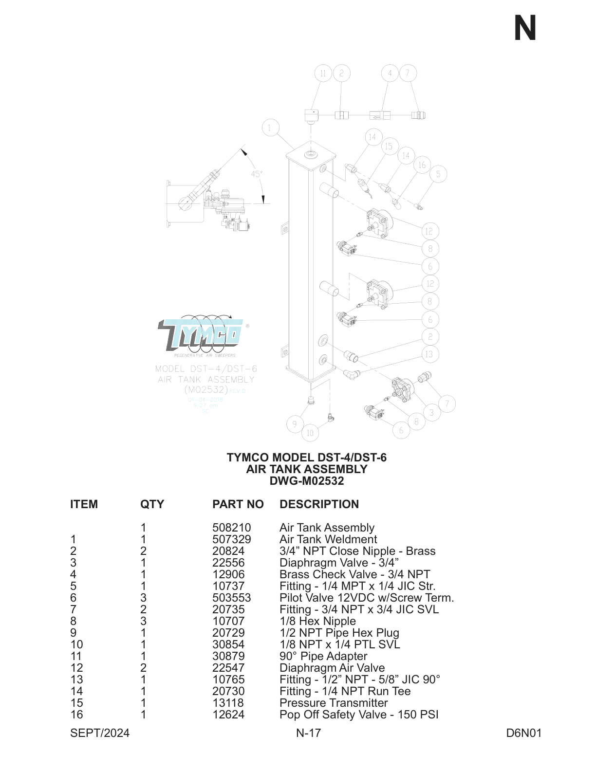 TYMCO MODEL DST-4/DST-6 — AIR TANK ASSEMBLY — DWG-M02532