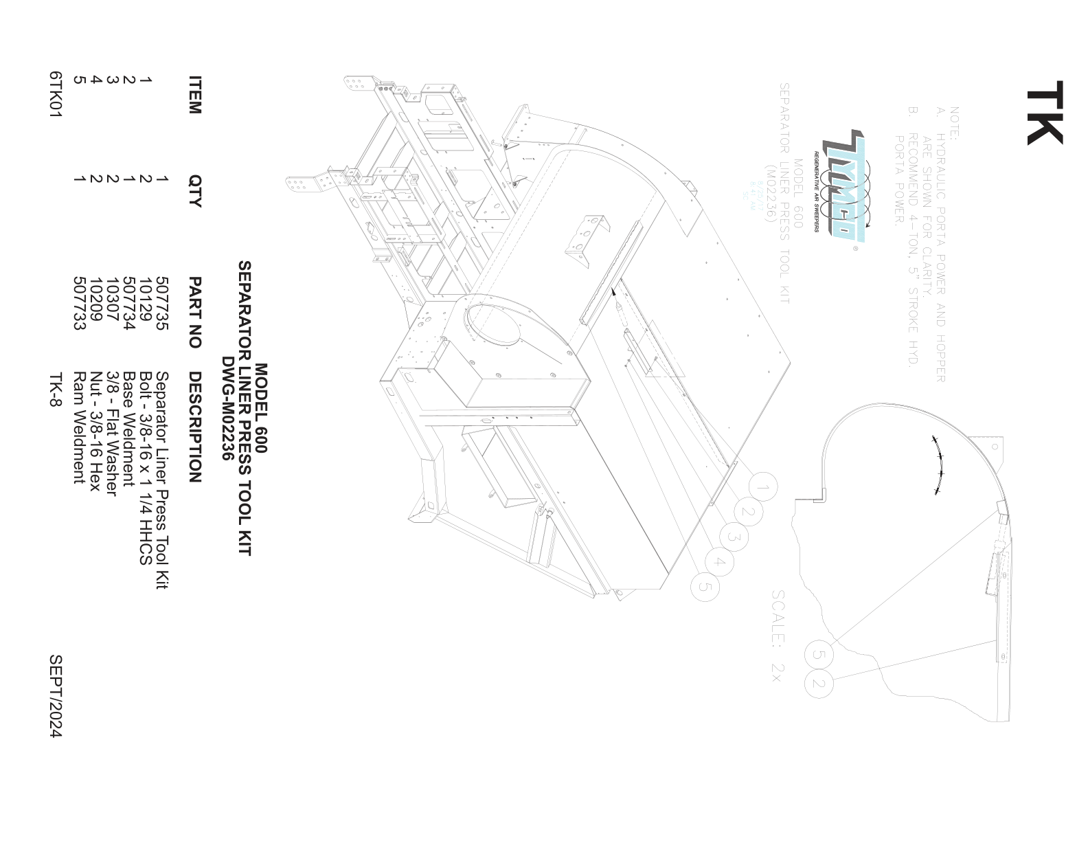 MODEL 600 — SEPARATOR LINER PRESS TOOL KIT — DWG-M02236