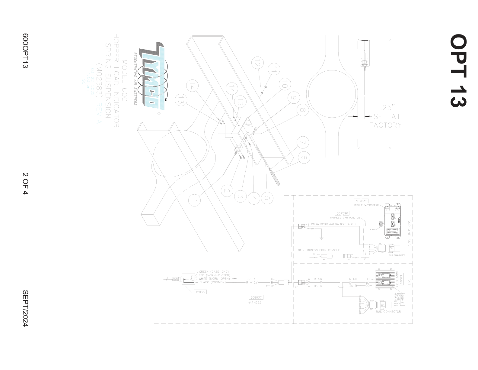 TYMCO MODEL 600 — HOPPER LOAD INDICATOR ASSEMBLY - SPRING SUSPENSION — DWG-M02383