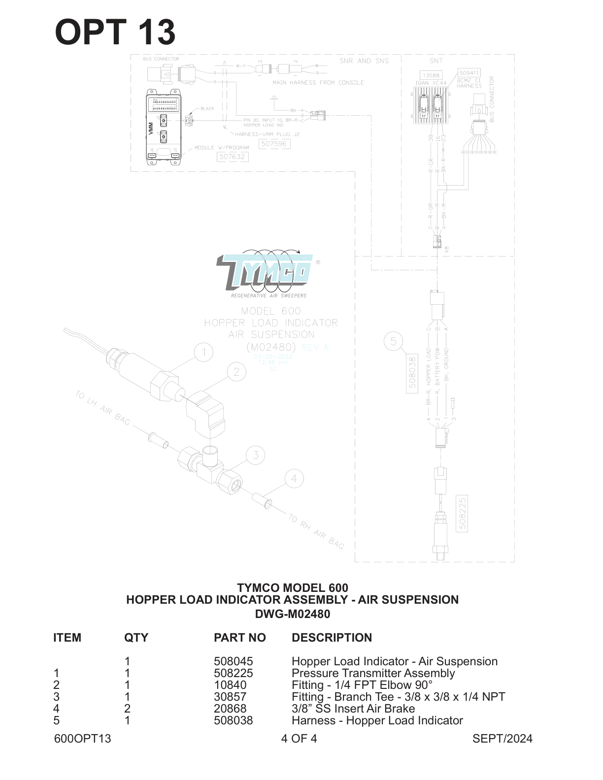 TYMCO MODEL 600 — HOPPER LOAD INDICATOR ASSEMBLY - AIR SUSPENSION — DWG-M02480