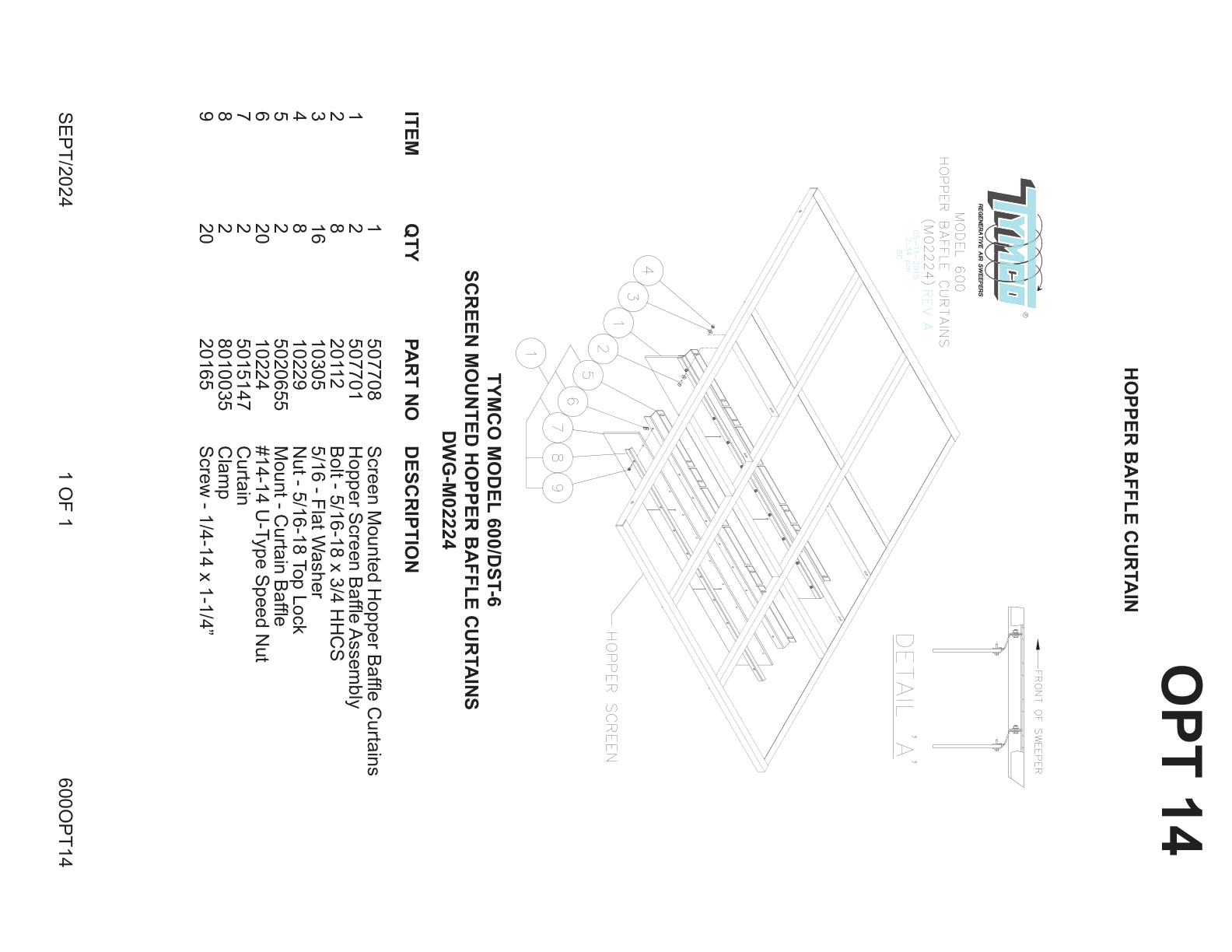 HOPPER BAFFLE CURTAIN — TYMCO MODEL 600/DST-6 — SCREEN MOUNTED HOPPER BAFFLE CURTAINS