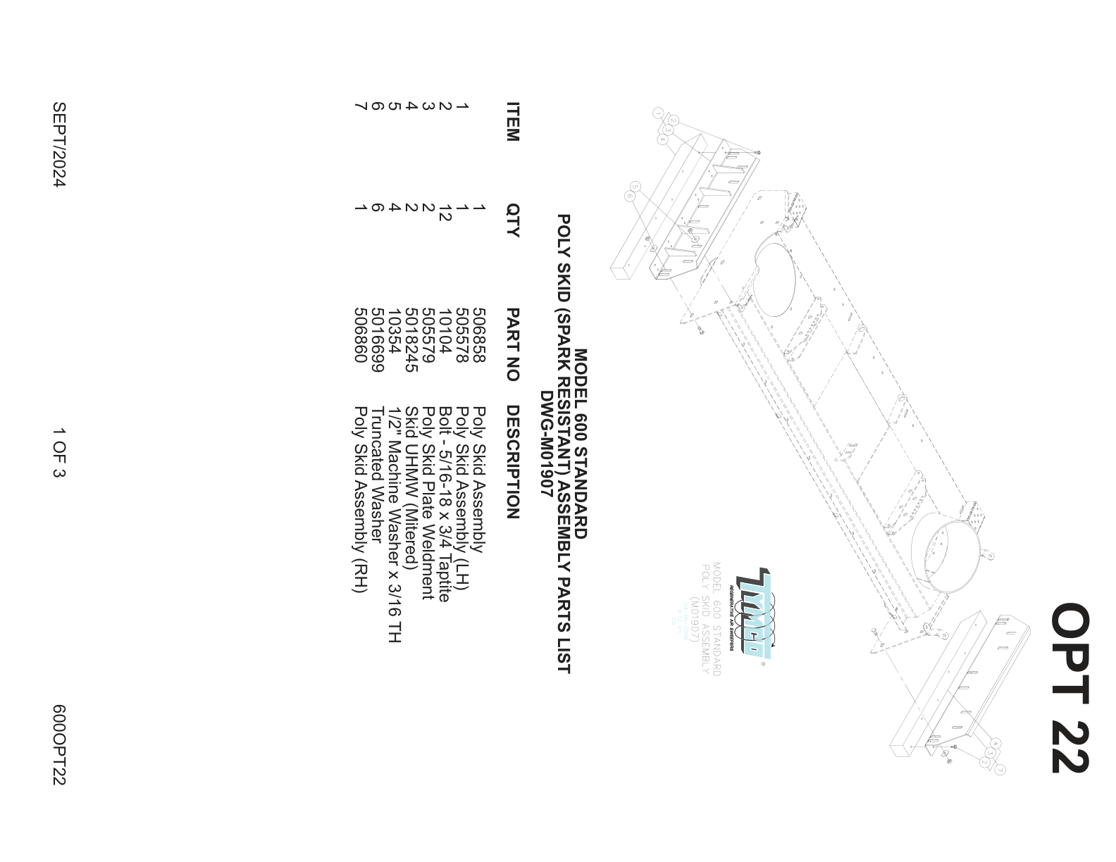 MODEL 600 STANDARD — POLY SKID (SPARK RESISTANT) ASSEMBLY PARTS LIST — DWG-M01907