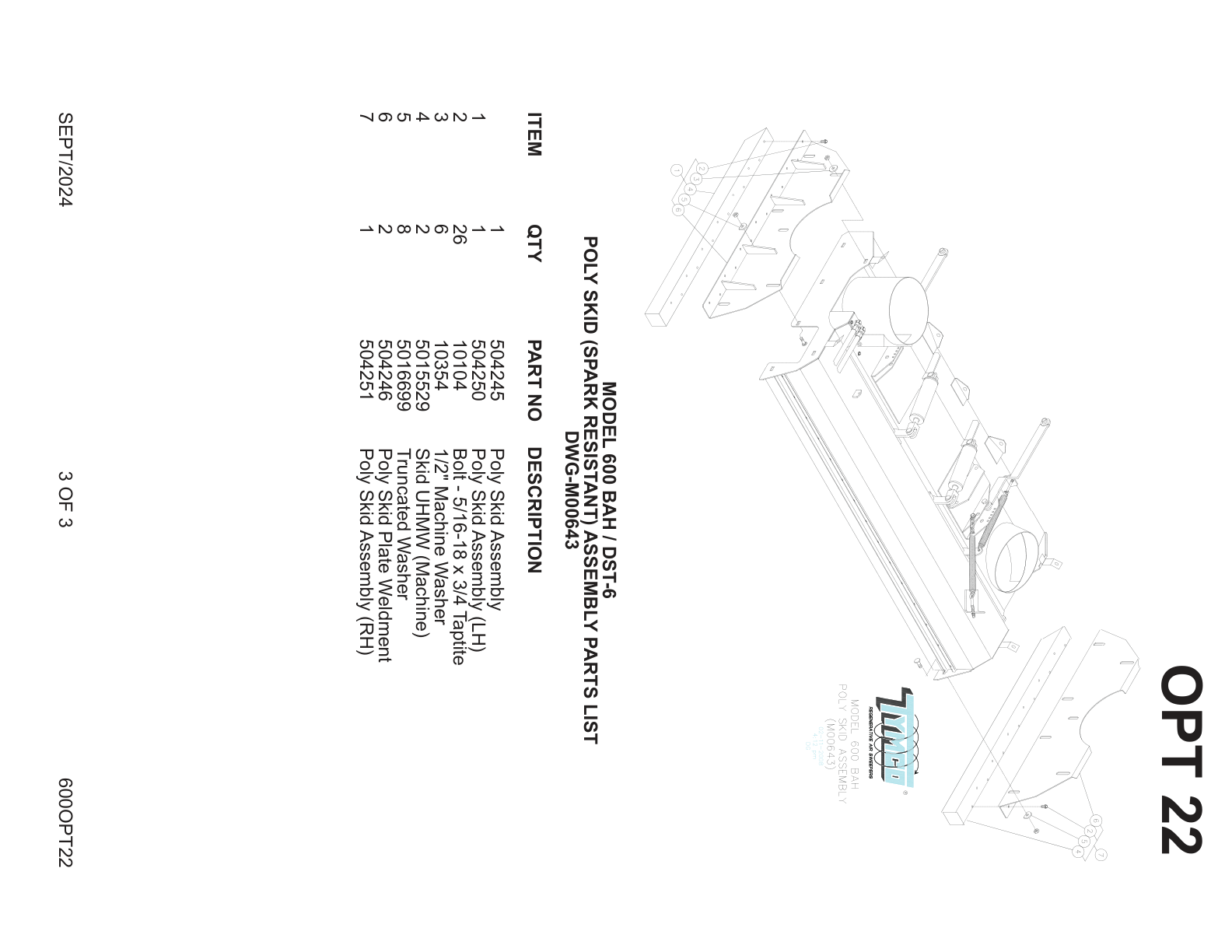 MODEL 600 BAH / DST-6 — POLY SKID (SPARK RESISTANT) ASSEMBLY PARTS LIST — DWG-M00643