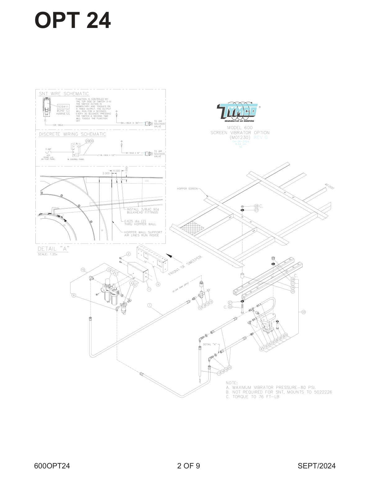 TYMCO MODEL 600/DST-6 — HOPPER SCREEN VIBRATOR — DWG-M01230