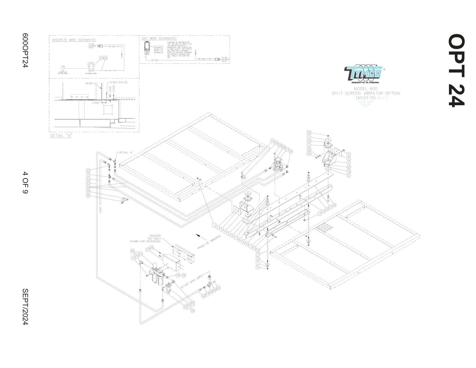 TYMCO MODEL 600/DST-6 — HOPPER SCREEN VIBRATOR - SPLIT SCREEN — DWG-M02479