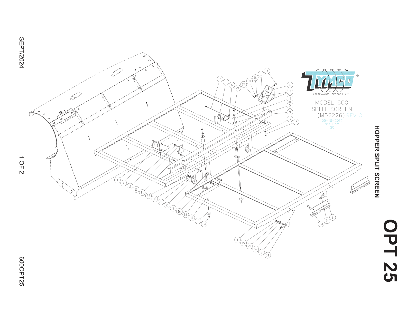 MODEL 600 HOPPER — HOPPER SPLIT SCREEN OPTION — DWG-M02226