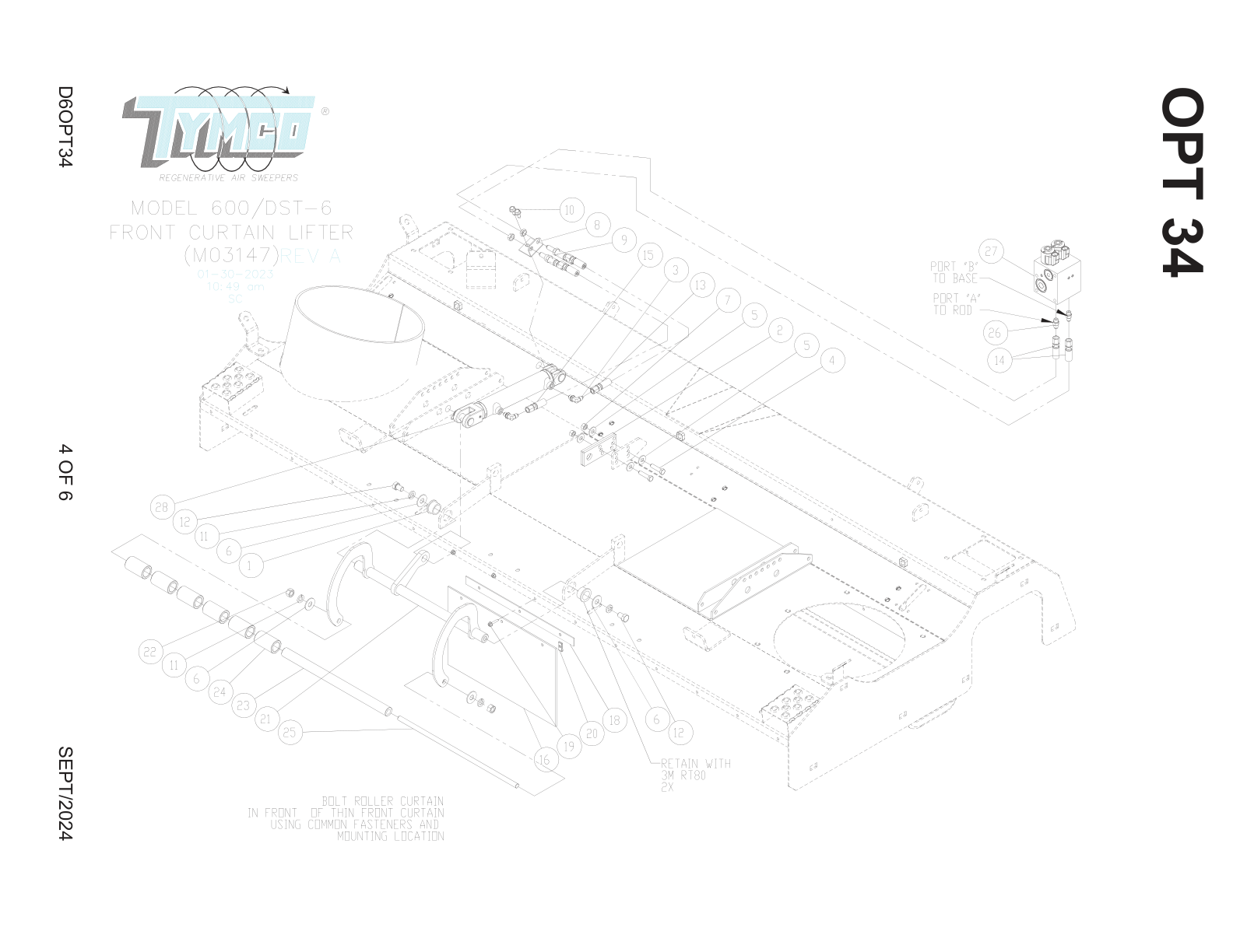 TYMCO MODEL 600/DST-6 — CURTAIN LIFTER ASSEMBLY PARTS LIST — DWG-M03147