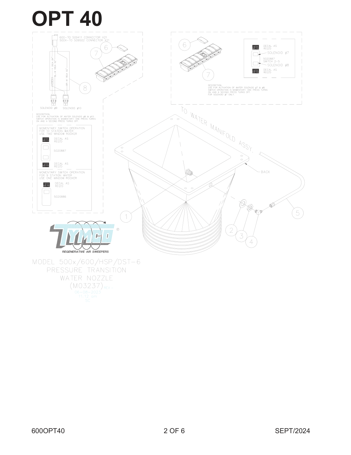 TYMCO MODEL 500x/600/HSP/DST-6 — PRESSURE TRANSITION WATER NOZZLE — DWG-M03237