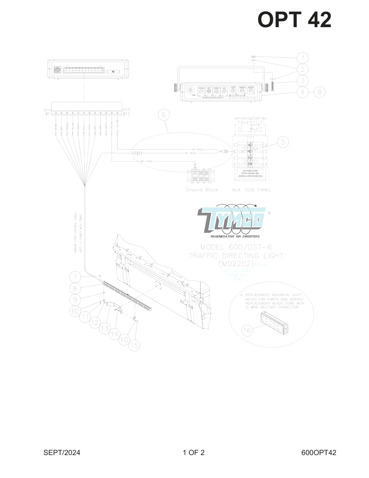 TYMCO MODEL 600/DST-6 — TRAFFIC DIRECTING LIGHT ASSEMBLY — DWG-M02202