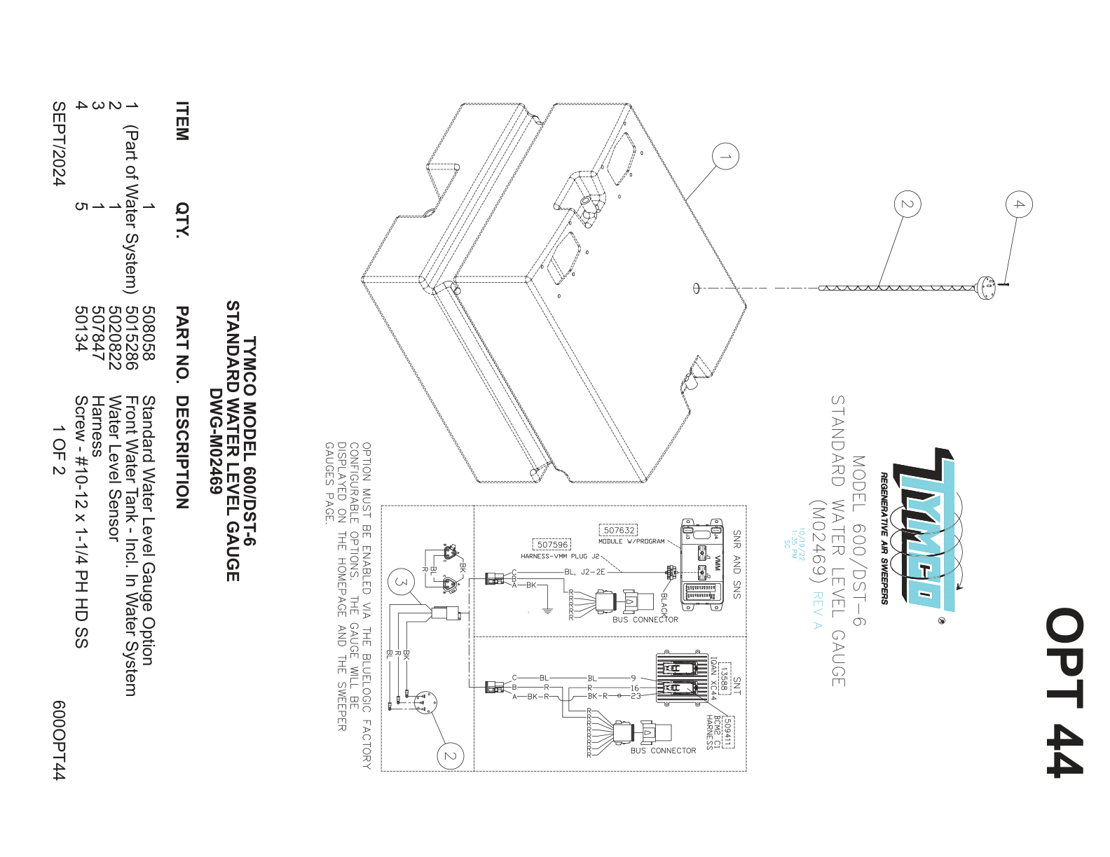 TYMCO MODEL 600/DST-6 — STANDARD WATER LEVEL GAUGE — DWG-M02469