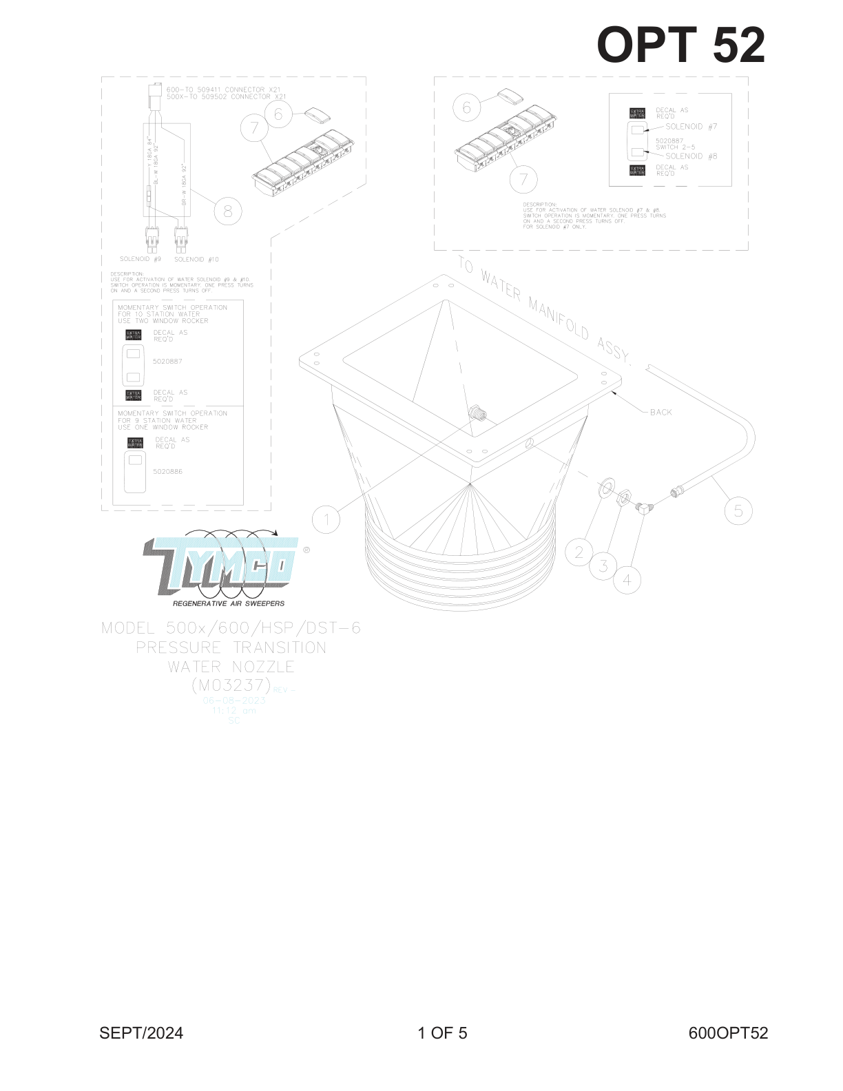TYMCO MODEL 500x/600/HSP/DST-6 — PRESSURE TRANSITION WATER NOZZLE — DWG-M03237