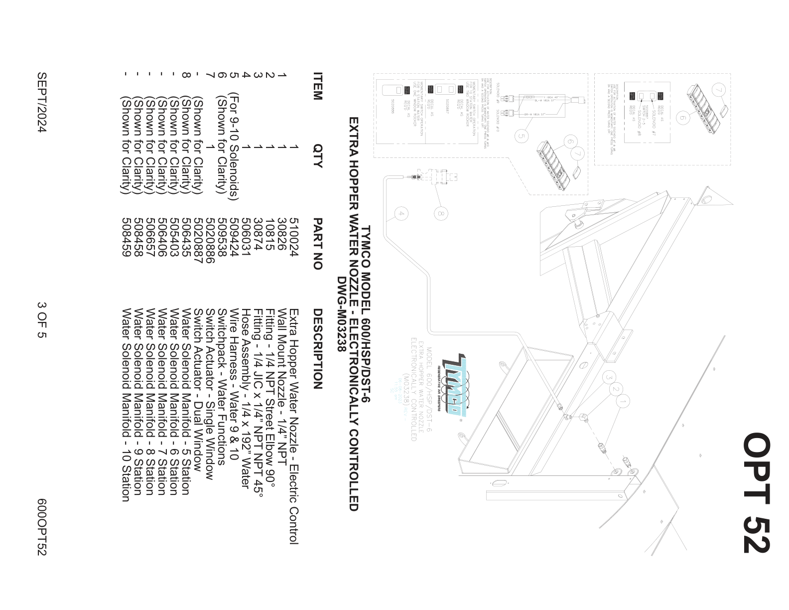 TYMCO MODEL 600/HSP/DST-6 — EXTRA HOPPER WATER NOZZLE - ELECTRONICALLY CONTROLLED — DWG-M03238