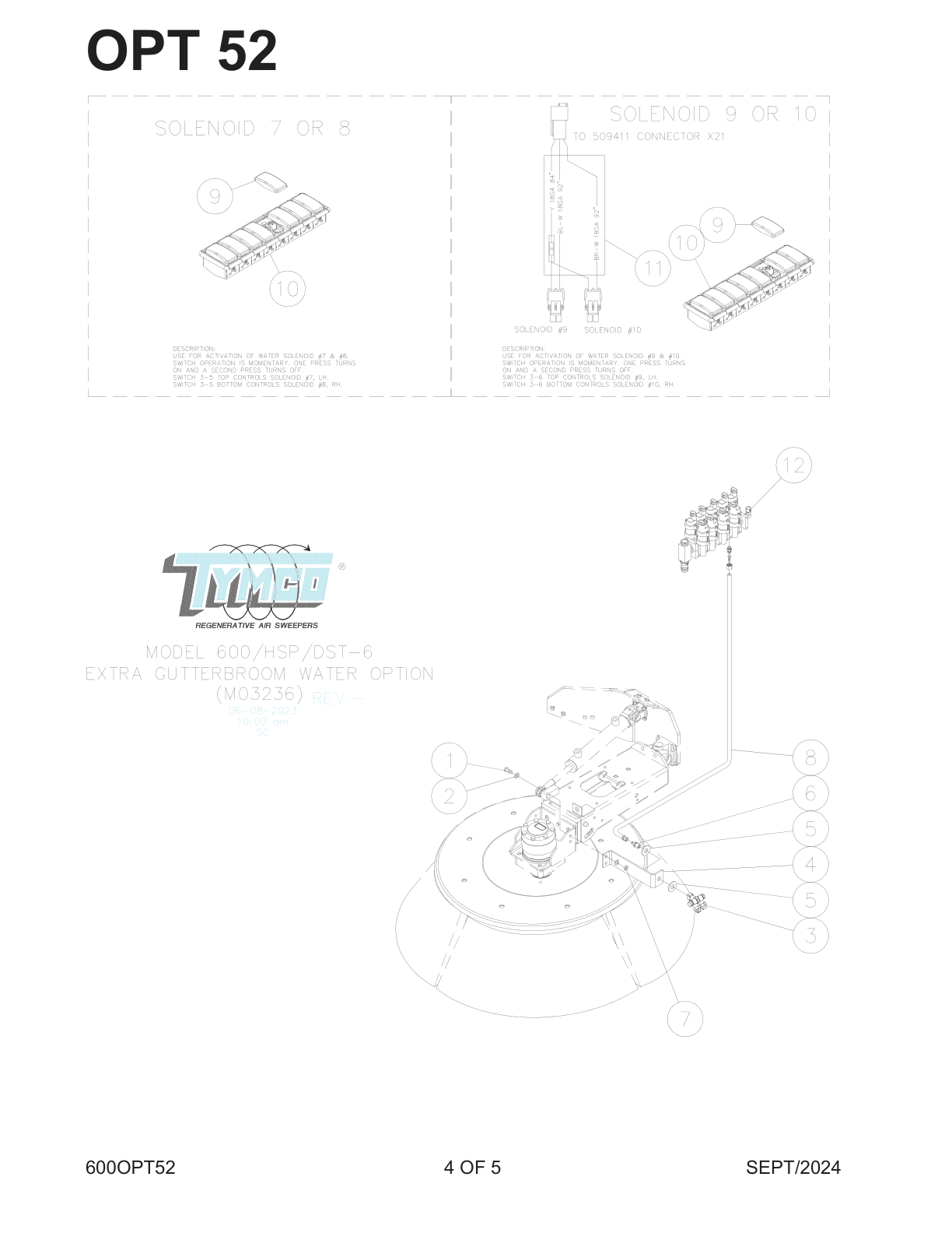 TYMCO MODEL 600/HSP/DST-6 — GUTTER BROOM DUAL SWIVEL WATER NOZZLE — DWG-M03236