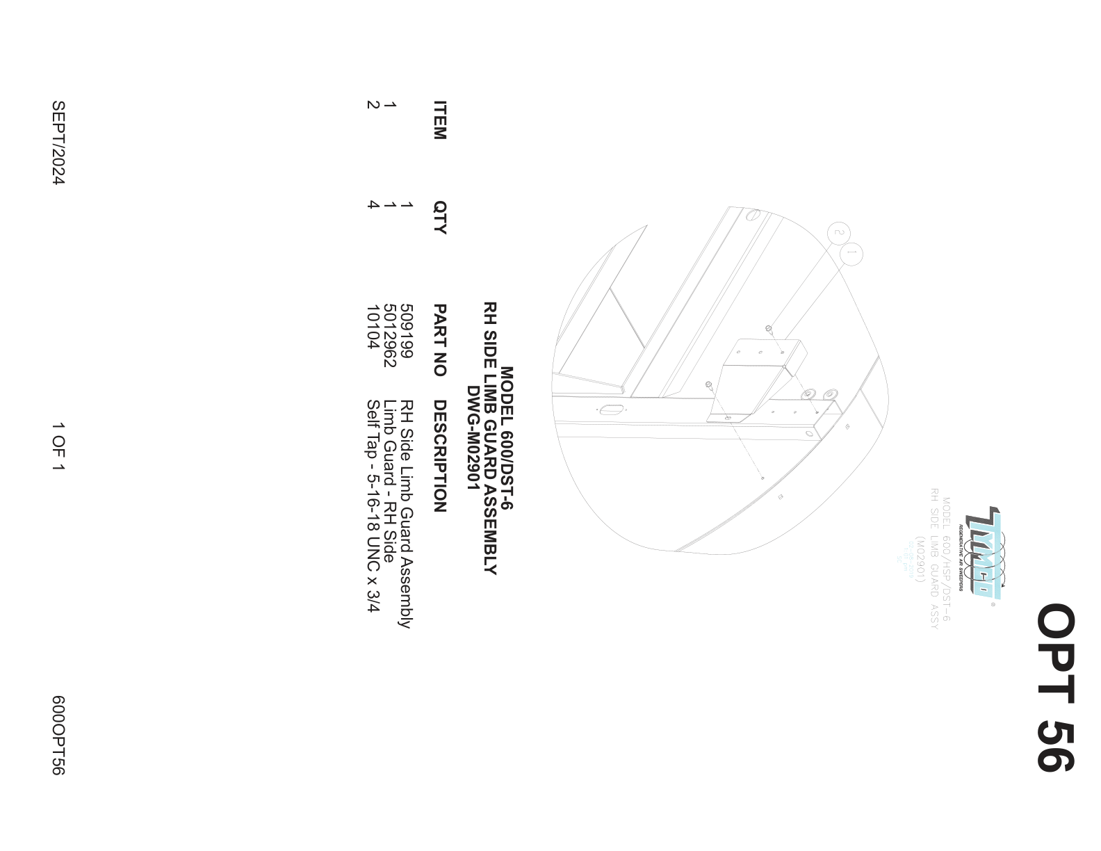 MODEL 600/DST-6 — RH SIDE LIMB GUARD ASSEMBLY — DWG-M02901