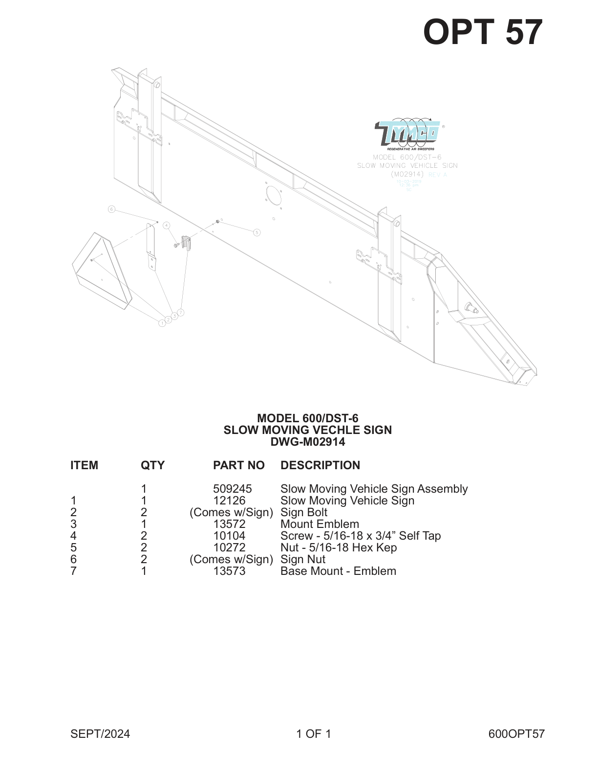 MODEL 600/DST-6 — SLOW MOVING VECHLE SIGN — DWG-M02914