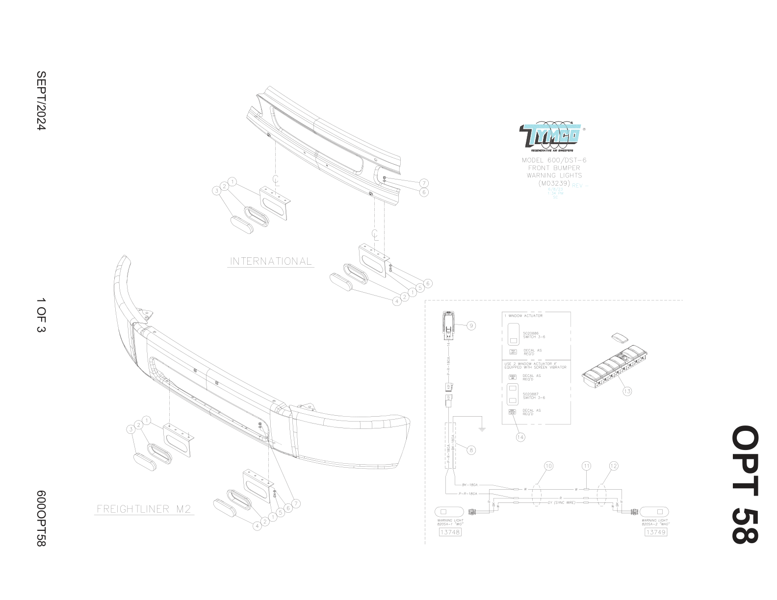 MODEL 600/DST-6 — FRONT BUMPER WARNING LIGHTS — DWG-M03239