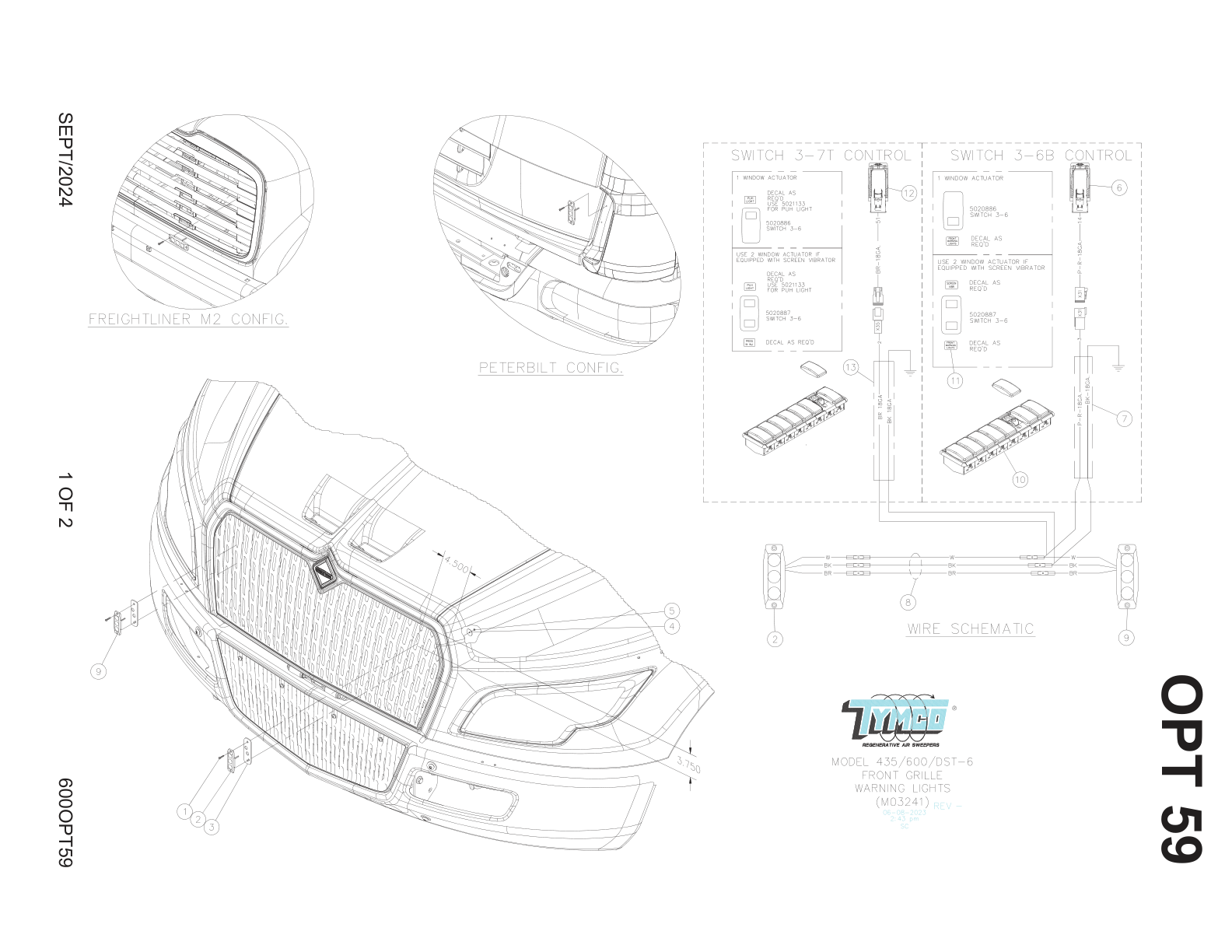 MODEL 435/600/DST-6 — FRONT GRILLE WARNING LIGHTS — DWG-M03241