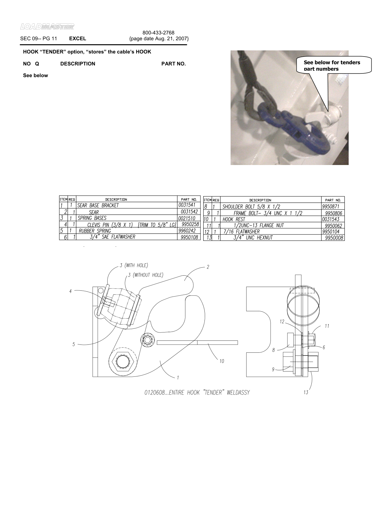 HOOK “TENDER” option, “stores” the cable’s HOOK